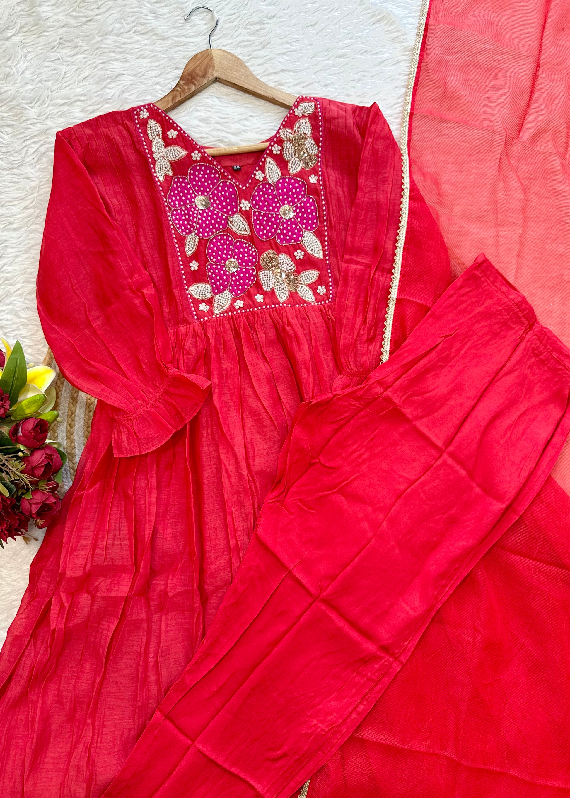 “NYLA” Beautiful Mul Chanderi anarkali kurti set