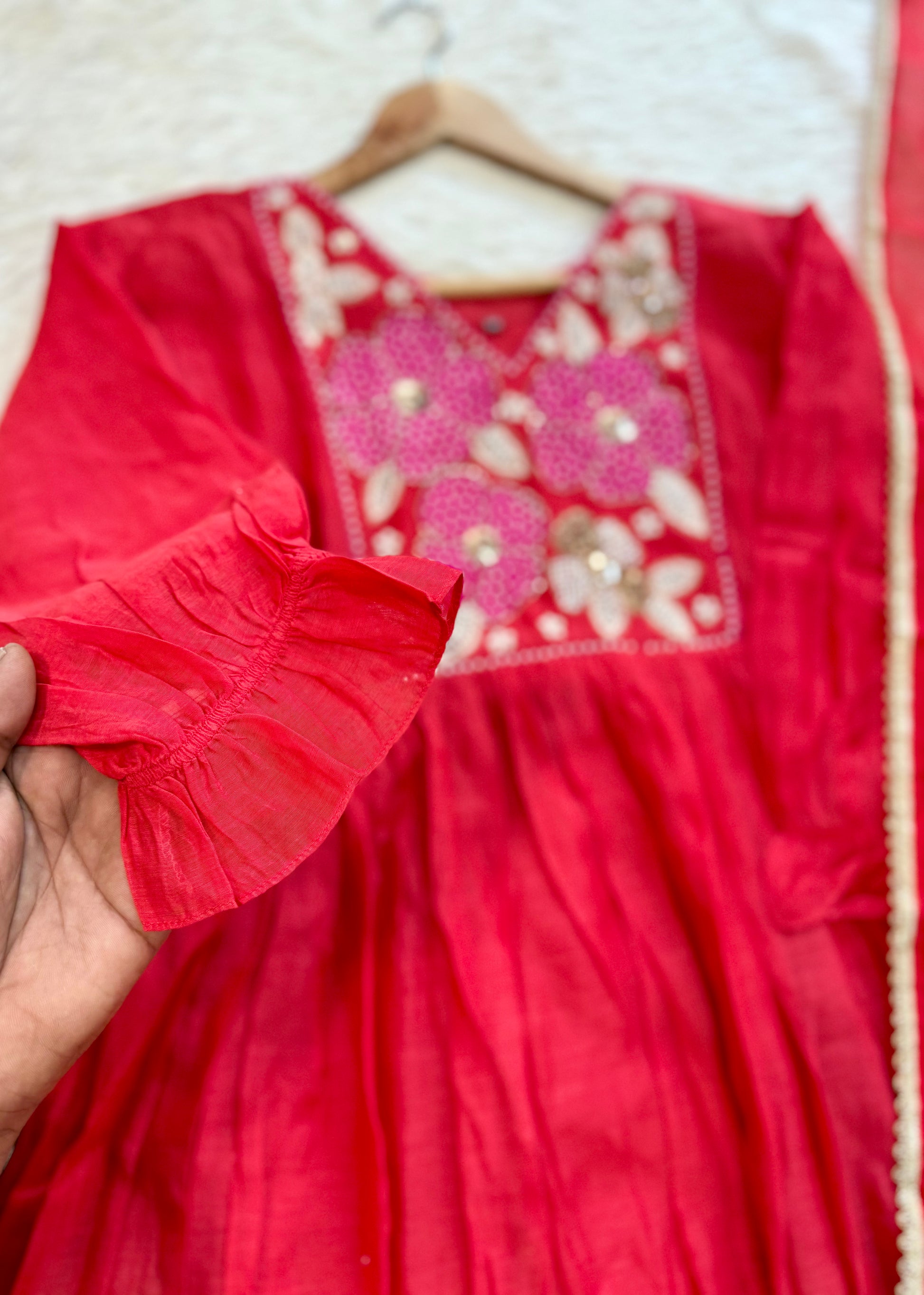 “NYLA” Beautiful Mul Chanderi anarkali kurti set