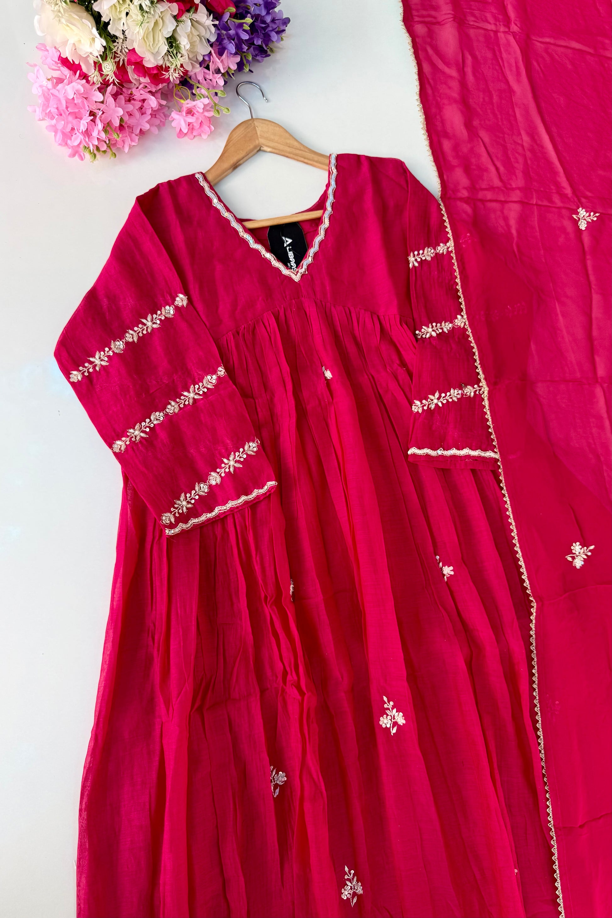 ❤️Princess – Premium Pink Mul Chanderi A Line Kurta Set