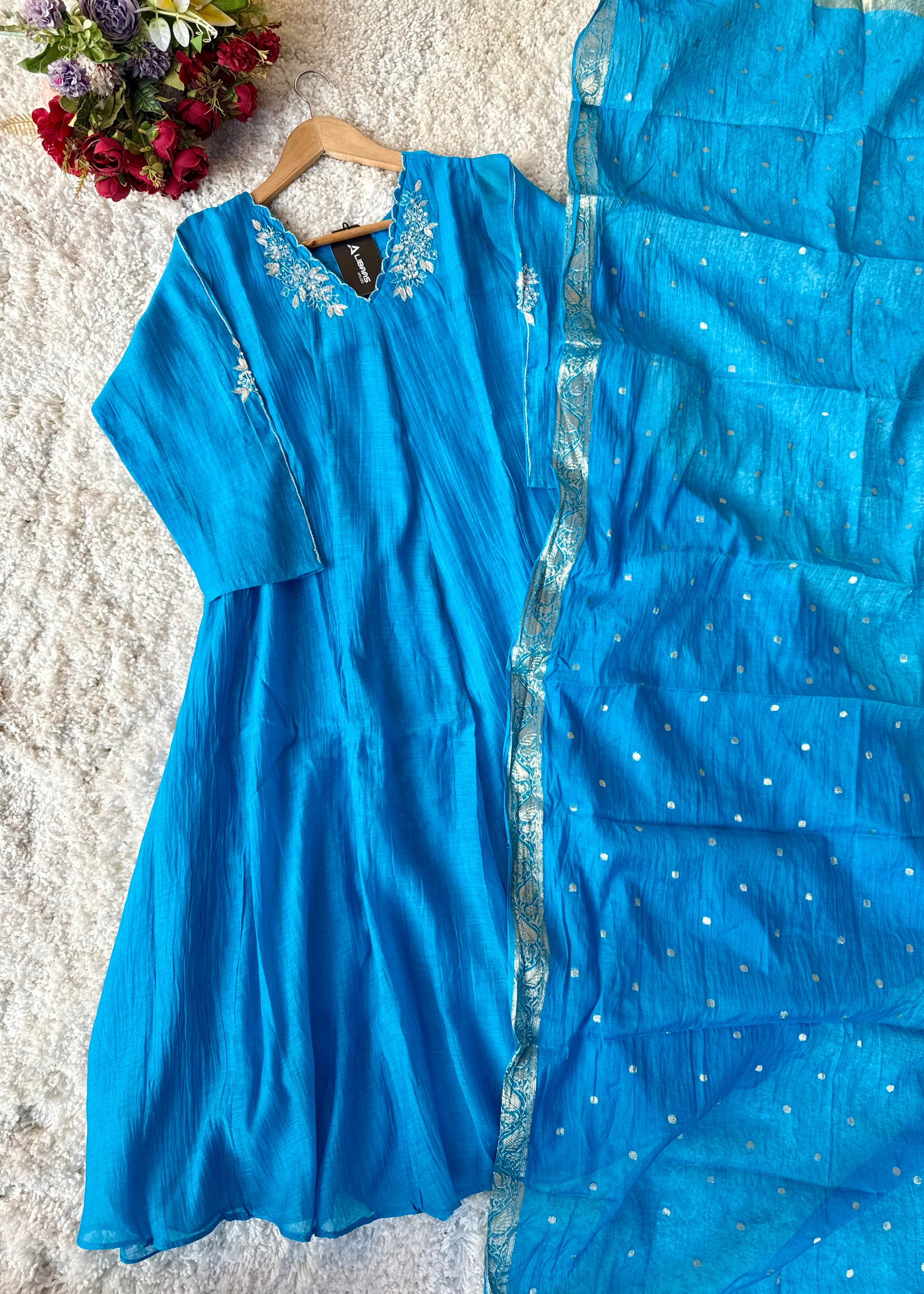 ✨ “Azure – Blue Elegance Mul Chanderi A-Line Suit