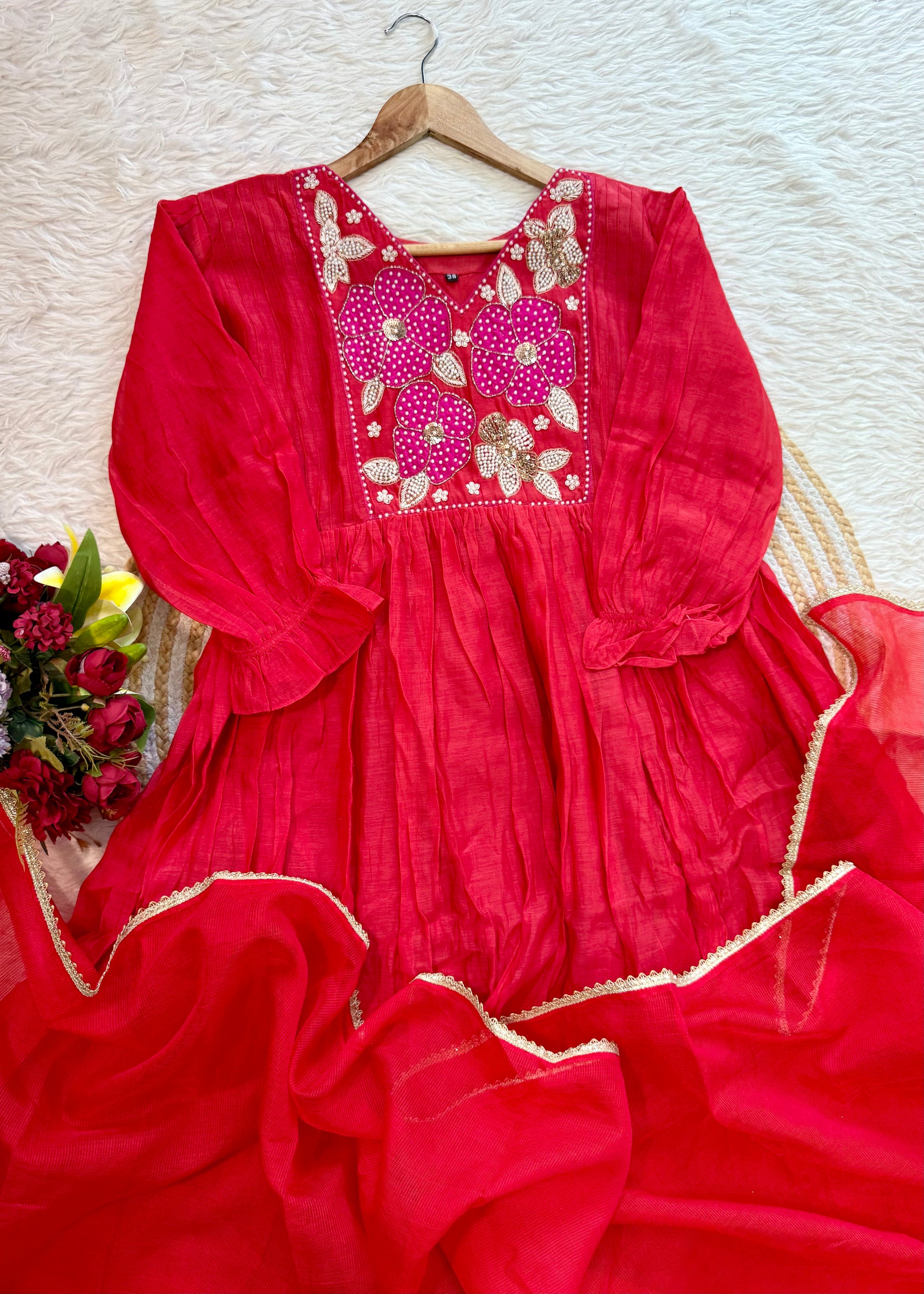 “NYLA” Beautiful Mul Chanderi anarkali kurti set