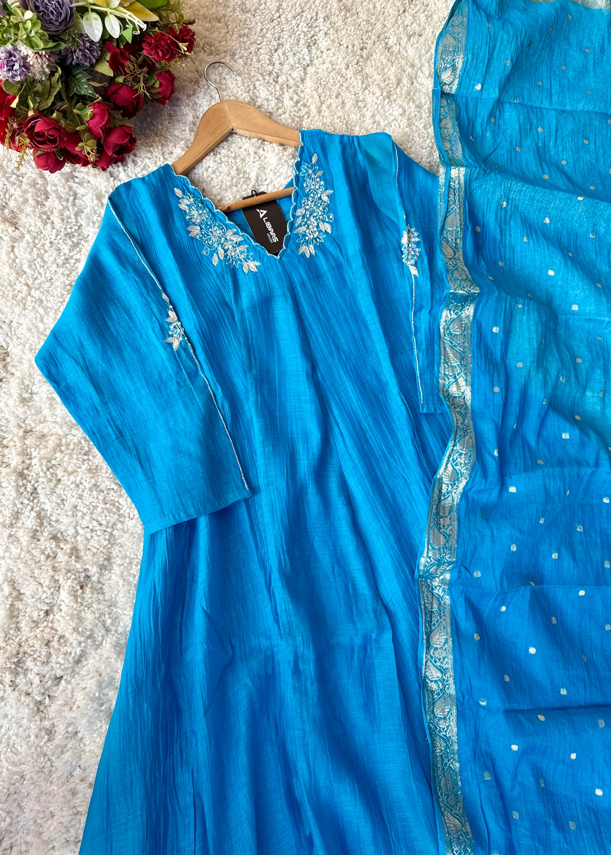 ✨ “Azure – Blue Elegance Mul Chanderi A-Line Suit