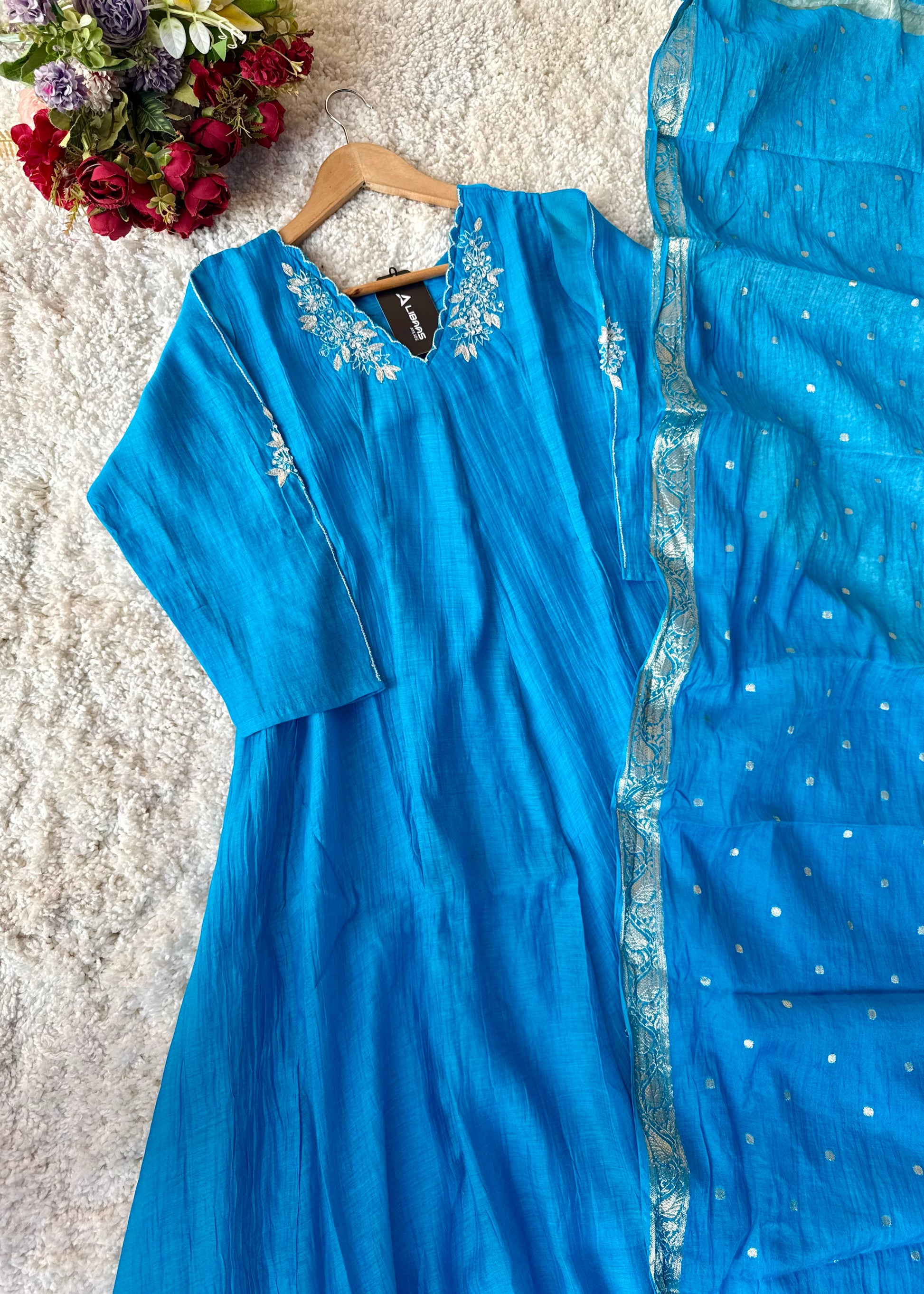 ✨ “Azure – Blue Elegance Mul Chanderi A-Line Suit