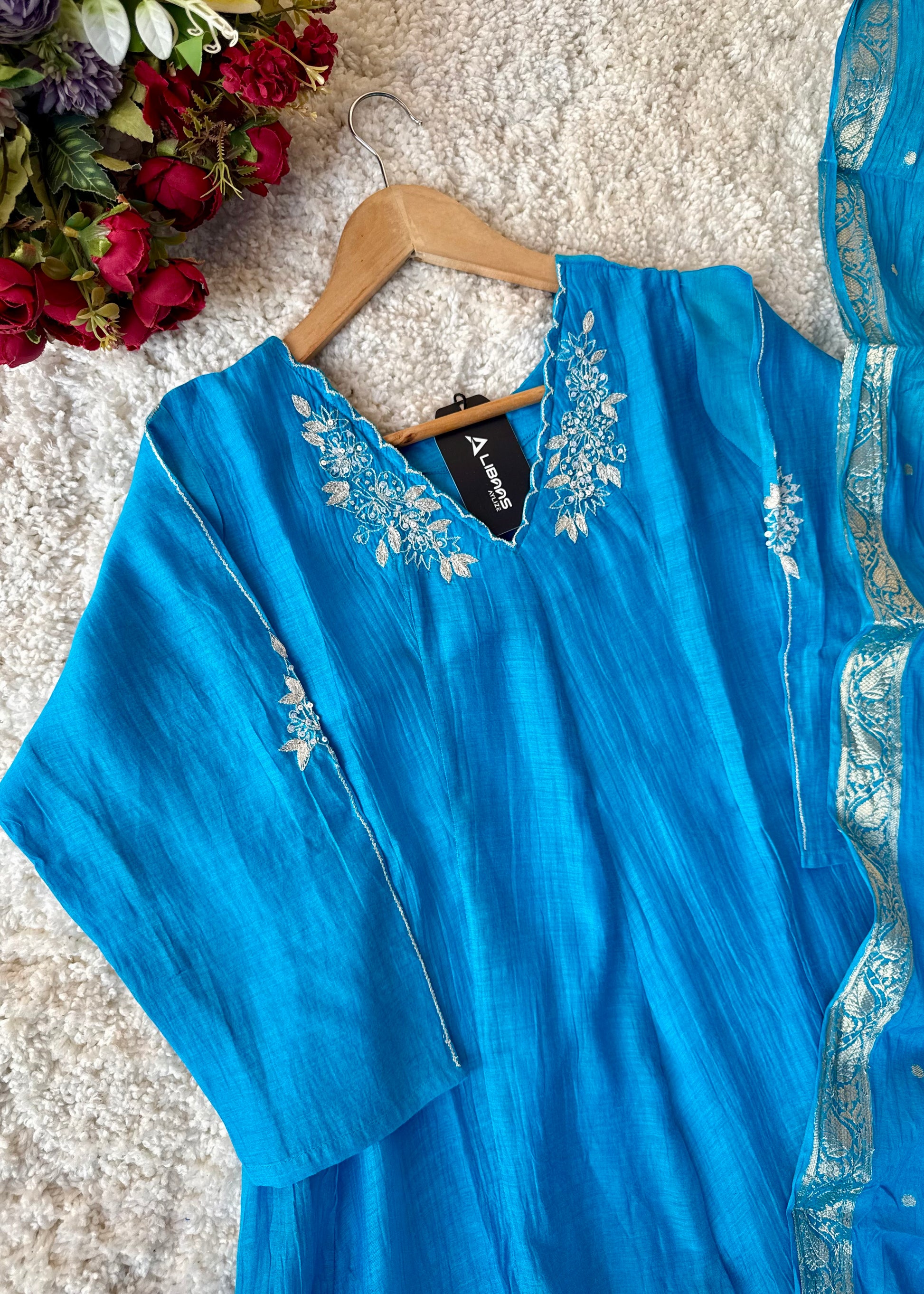 ✨ “Azure – Blue Elegance Mul Chanderi A-Line Suit