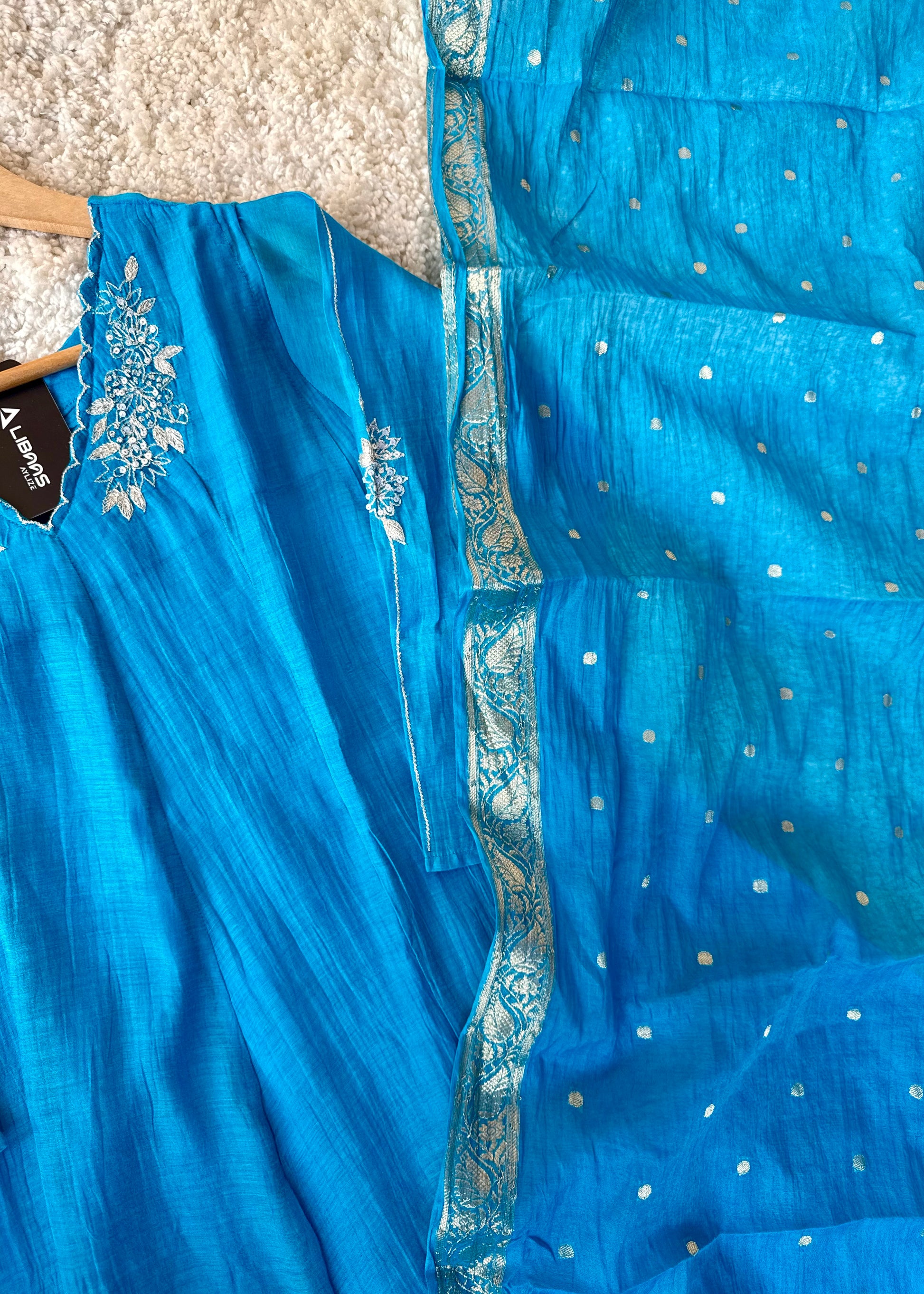 ✨ “Azure – Blue Elegance Mul Chanderi A-Line Suit