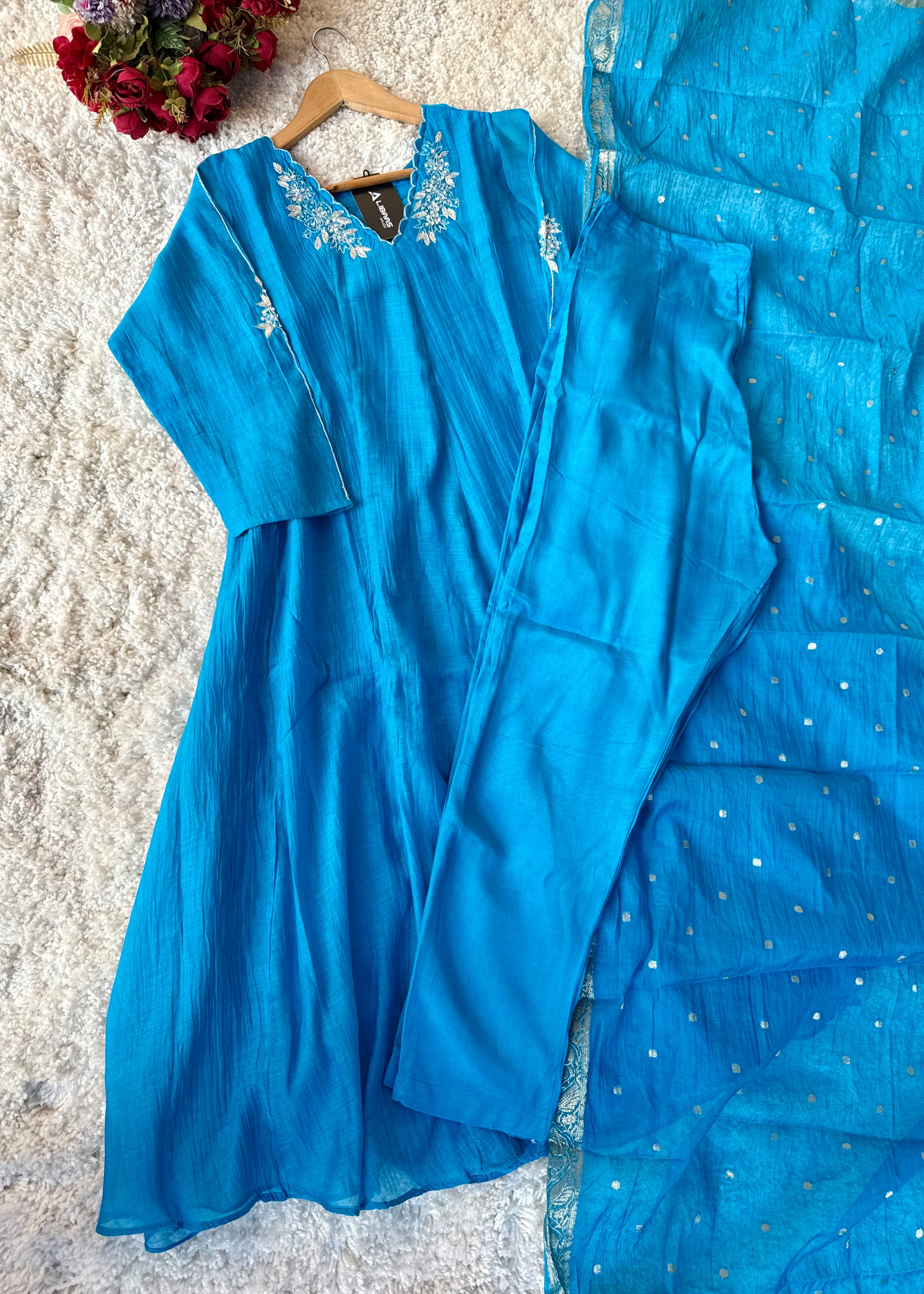 ✨ “Azure – Blue Elegance Mul Chanderi A-Line Suit