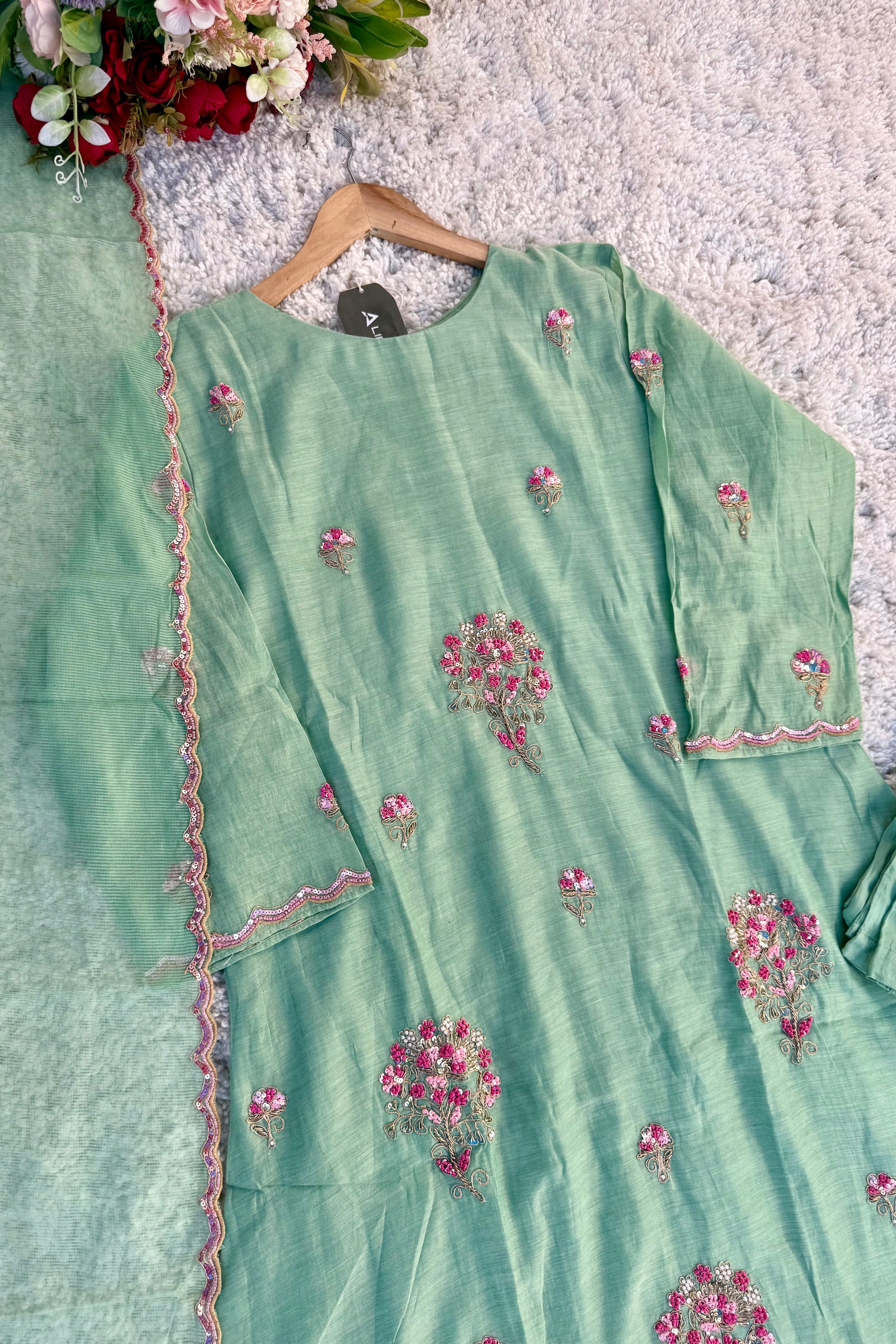 ✨Grace – Elegance Heavy Handwok Mul Chanderi A Line Suit