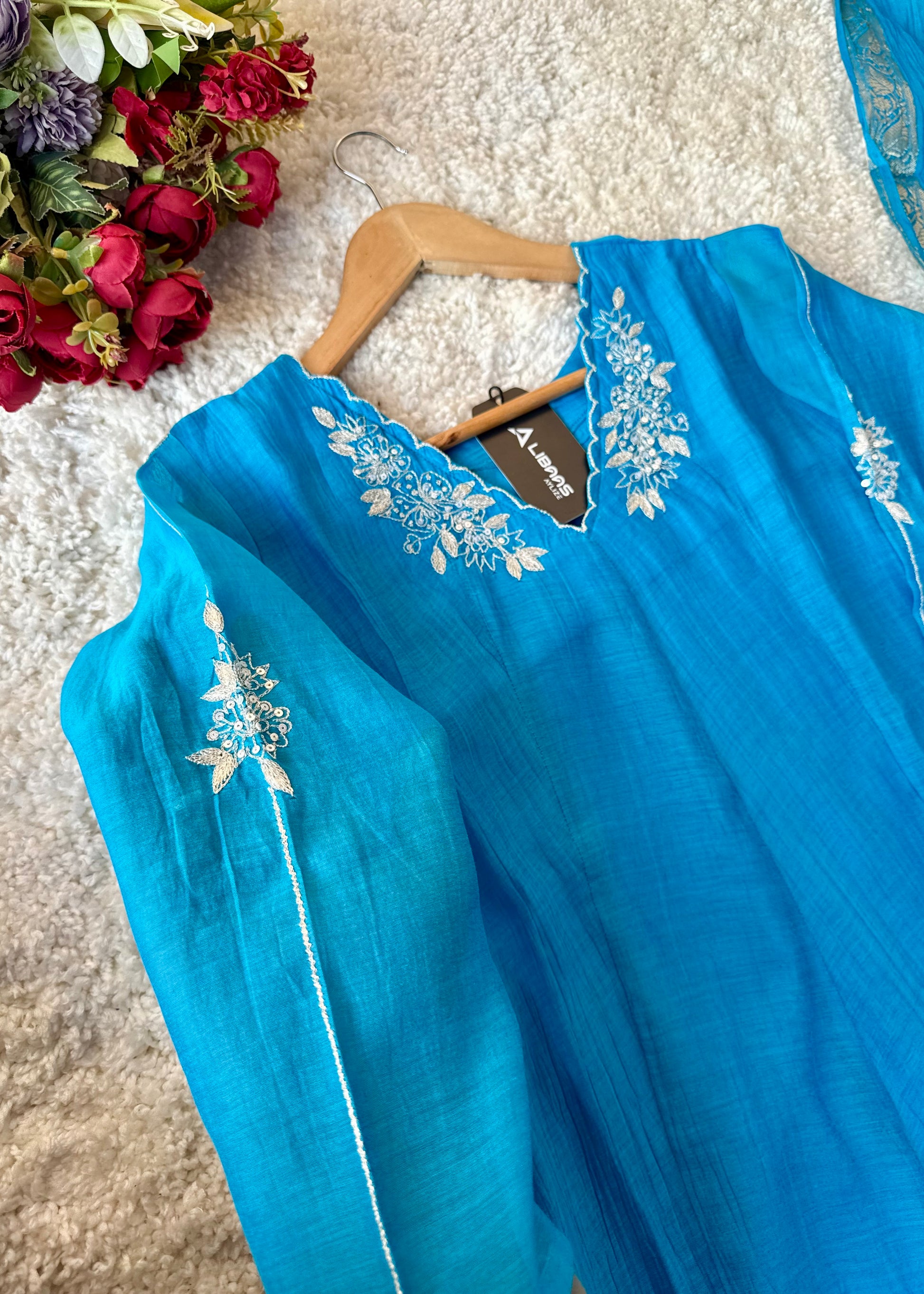 ✨ “Azure – Blue Elegance Mul Chanderi A-Line Suit