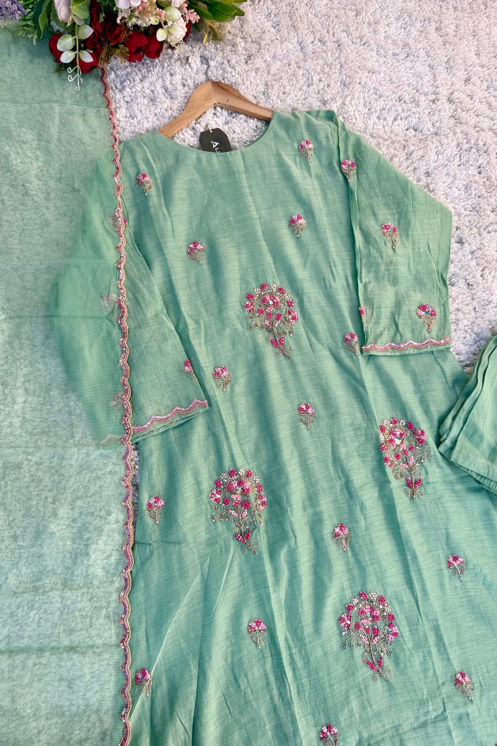 ✨Grace – Elegance Heavy Handwok Mul Chanderi A Line Suit