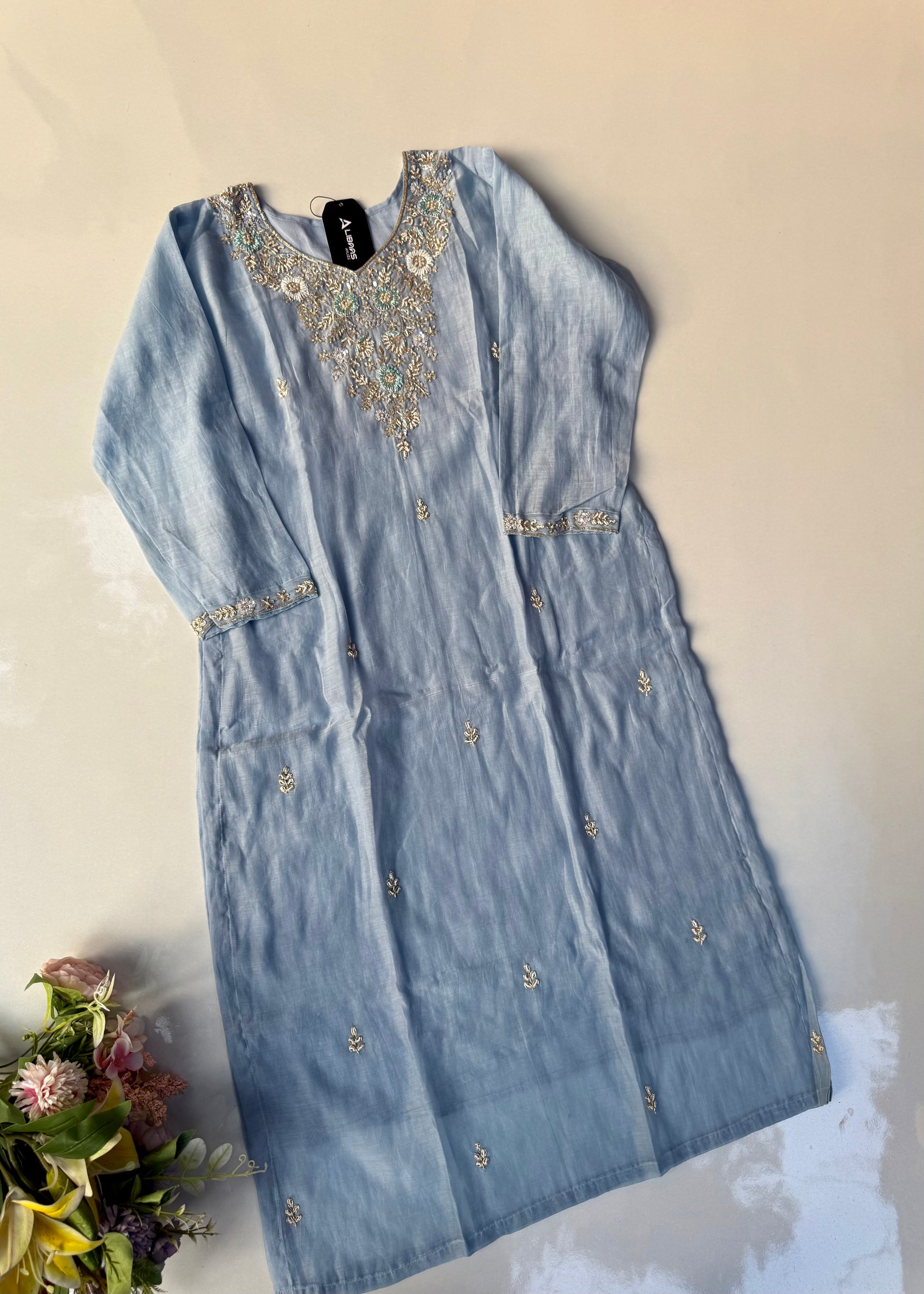 “Rania” Trending Ethnic Wear Powder Blue Mul Chanderi Kurta Set