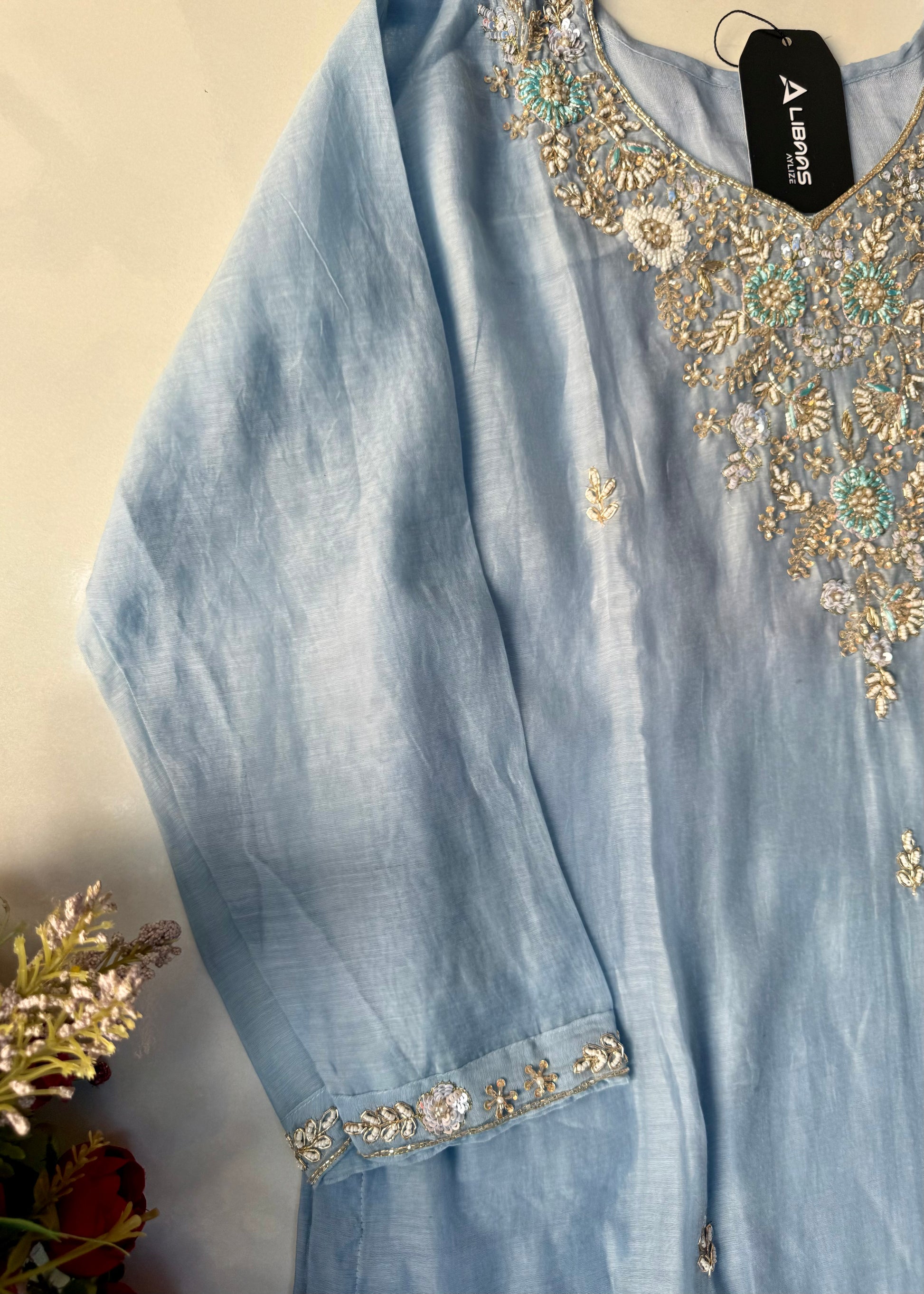 “Rania” Trending Ethnic Wear Powder Blue Mul Chanderi Kurta Set