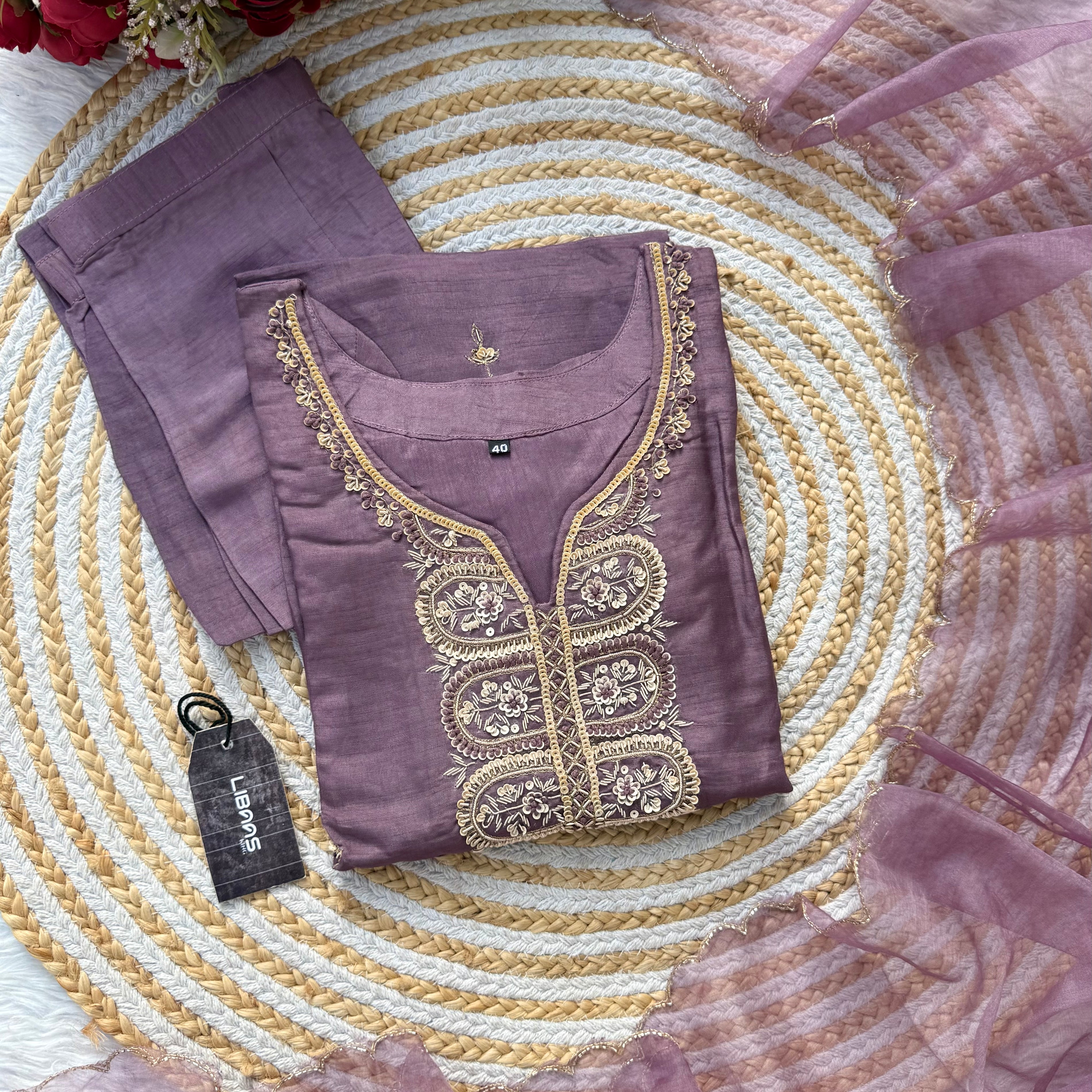 “RAZVI” Handcrafted Dola silk kurta bottom with dupatta set