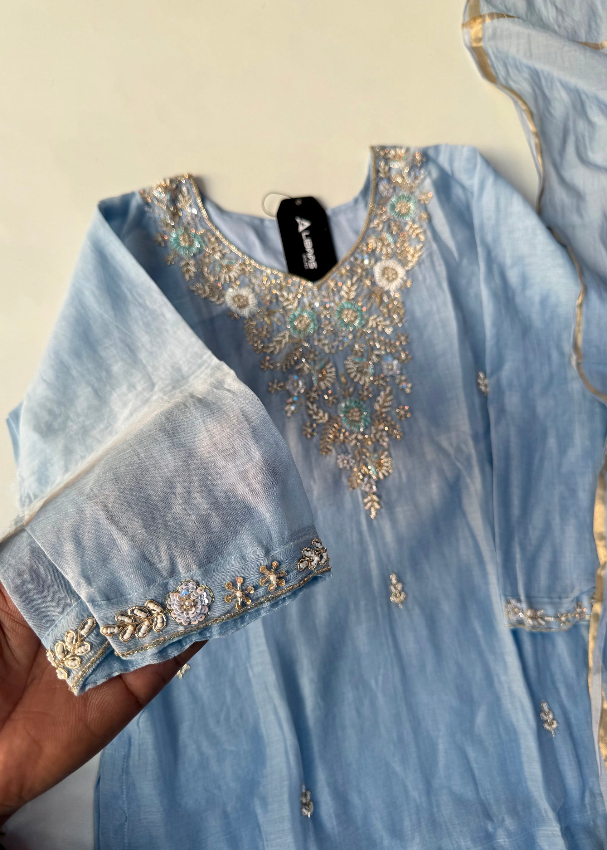 “Rania” Trending Ethnic Wear Powder Blue Mul Chanderi Kurta Set