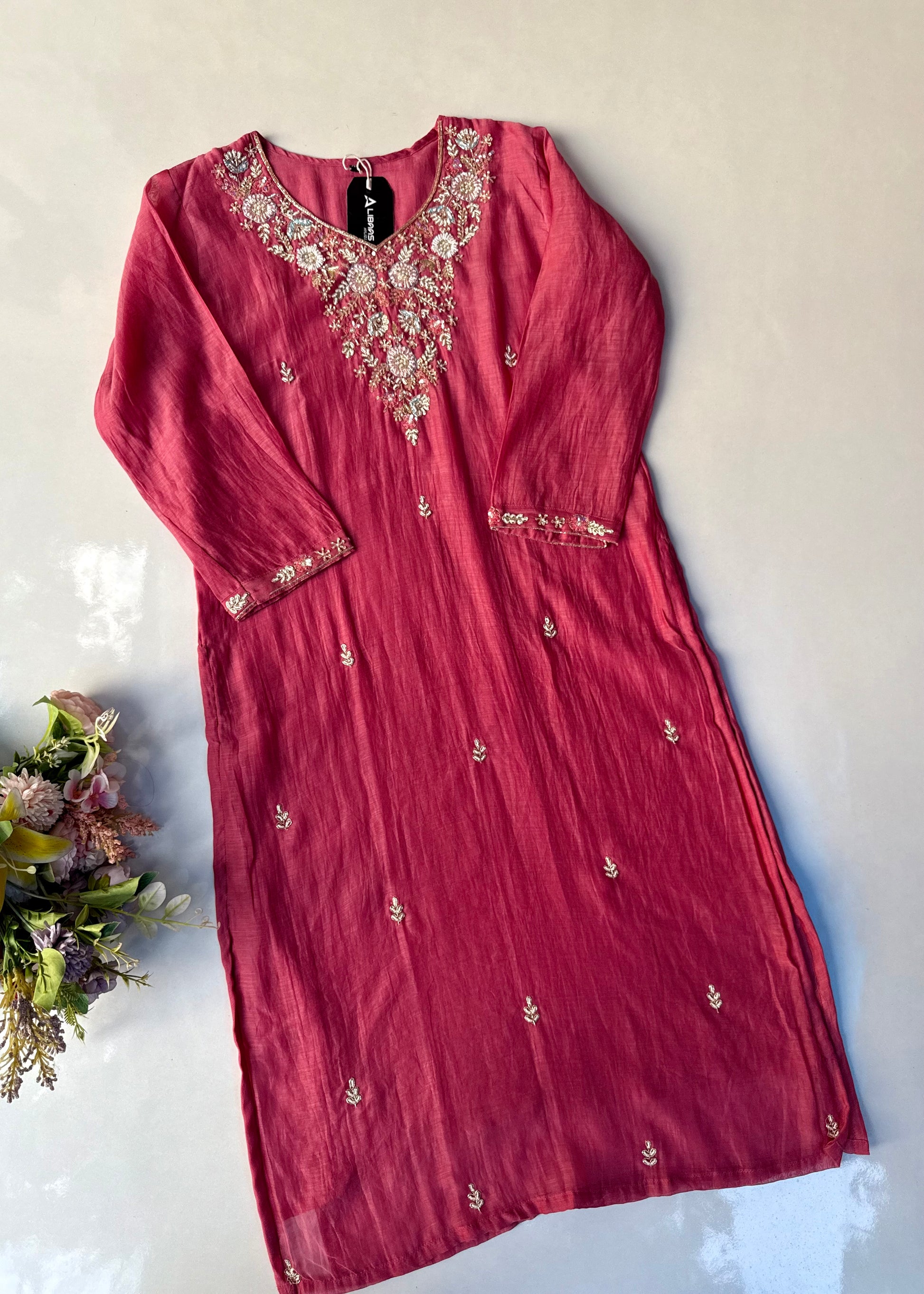 “Rania” Trending Ethnic Wear Deep Rose Pink Mul Chanderi Kurta Set