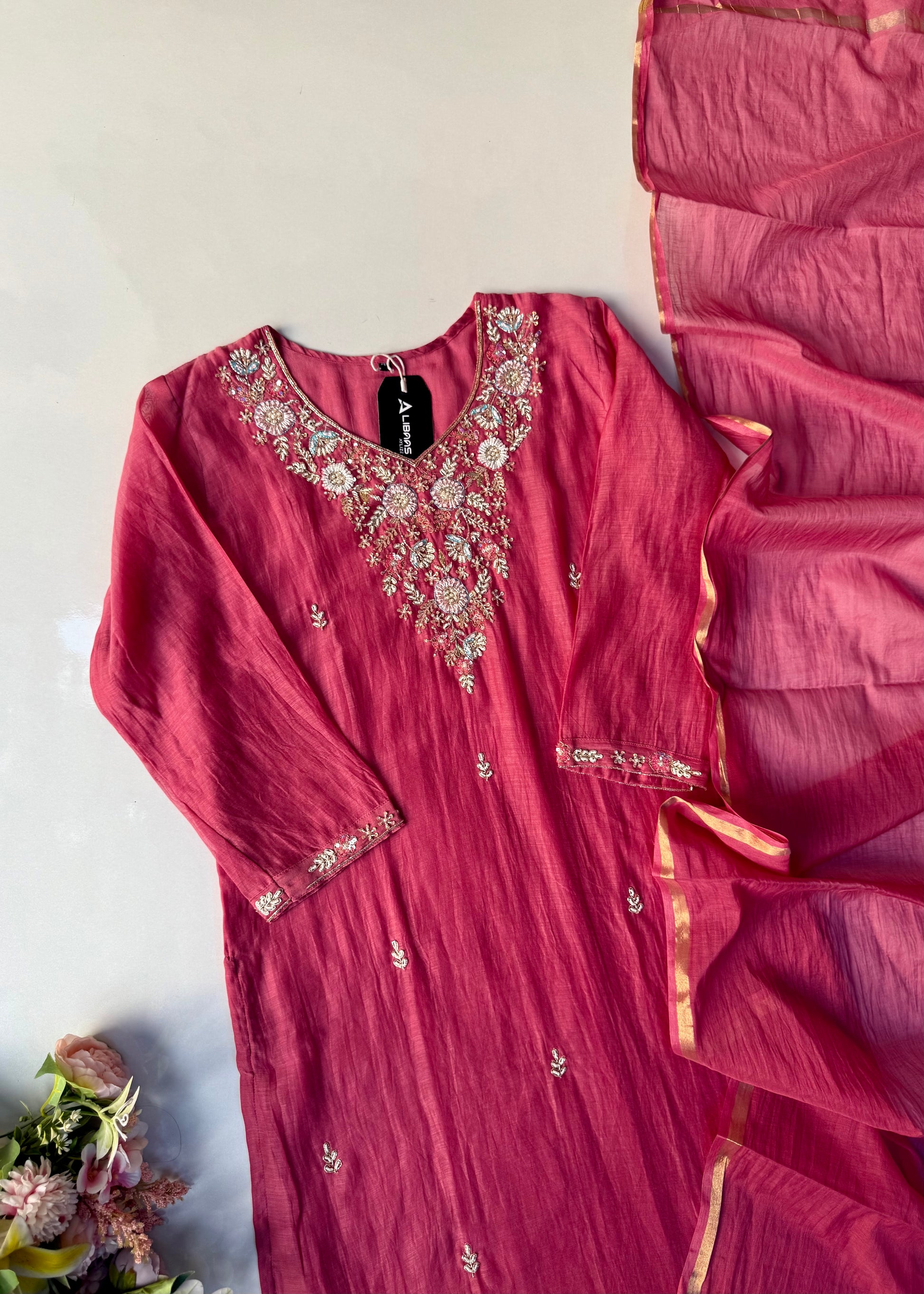 “Rania” Trending Ethnic Wear Deep Rose Pink Mul Chanderi Kurta Set