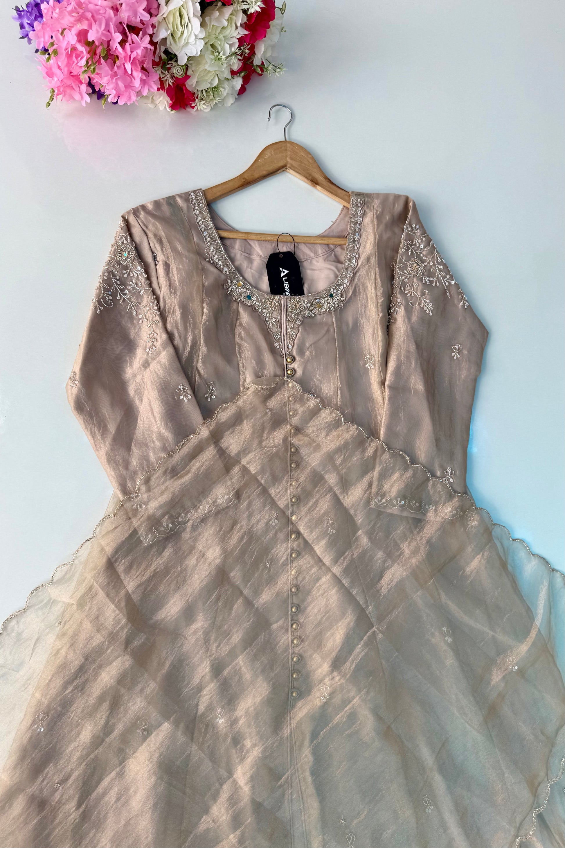 ✨Aiyana- Eid Special Crushed Tissue Heavy Handwork Anarkali Suit
