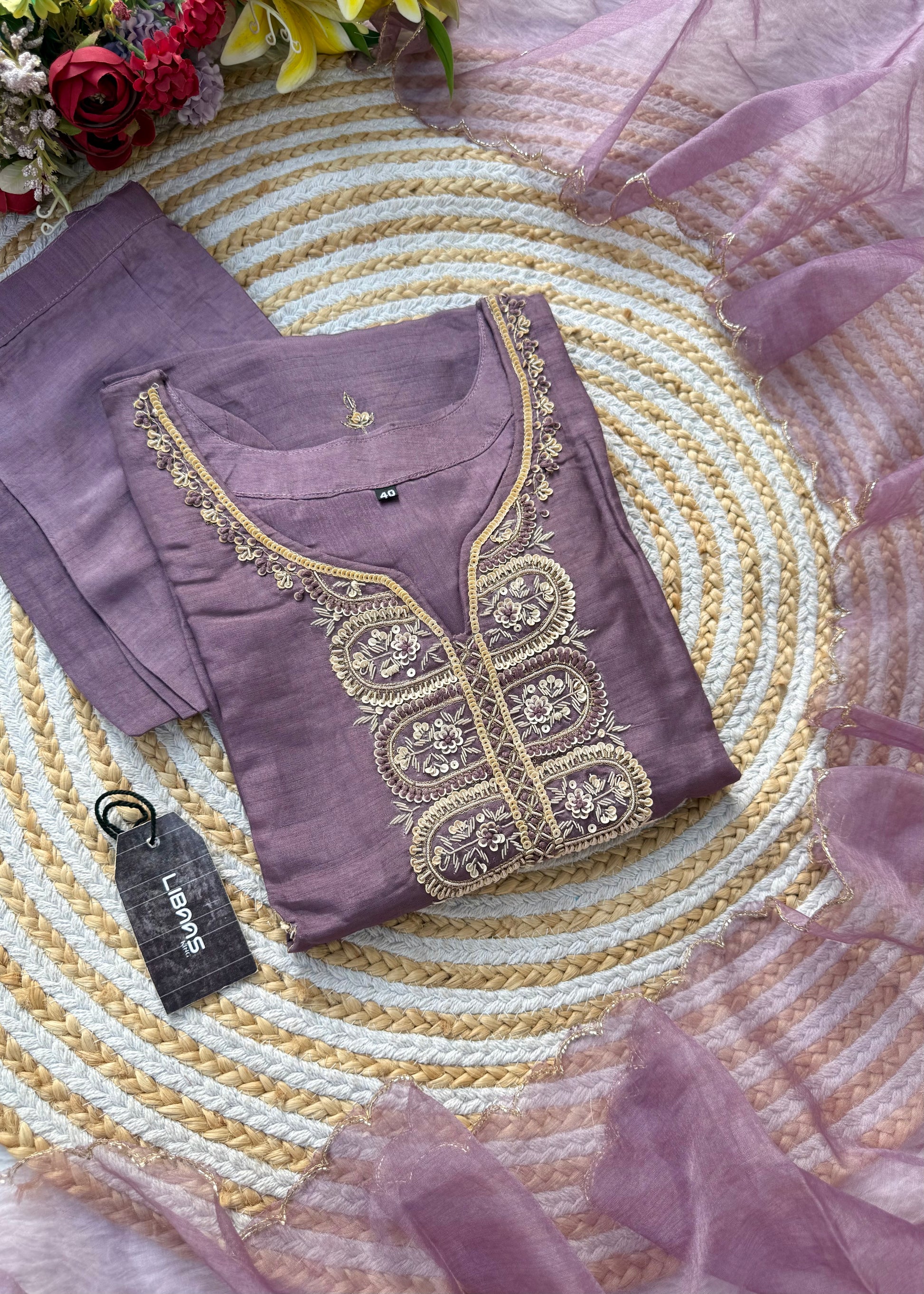 “RAZVI” Handcrafted Dola silk kurta bottom with dupatta set