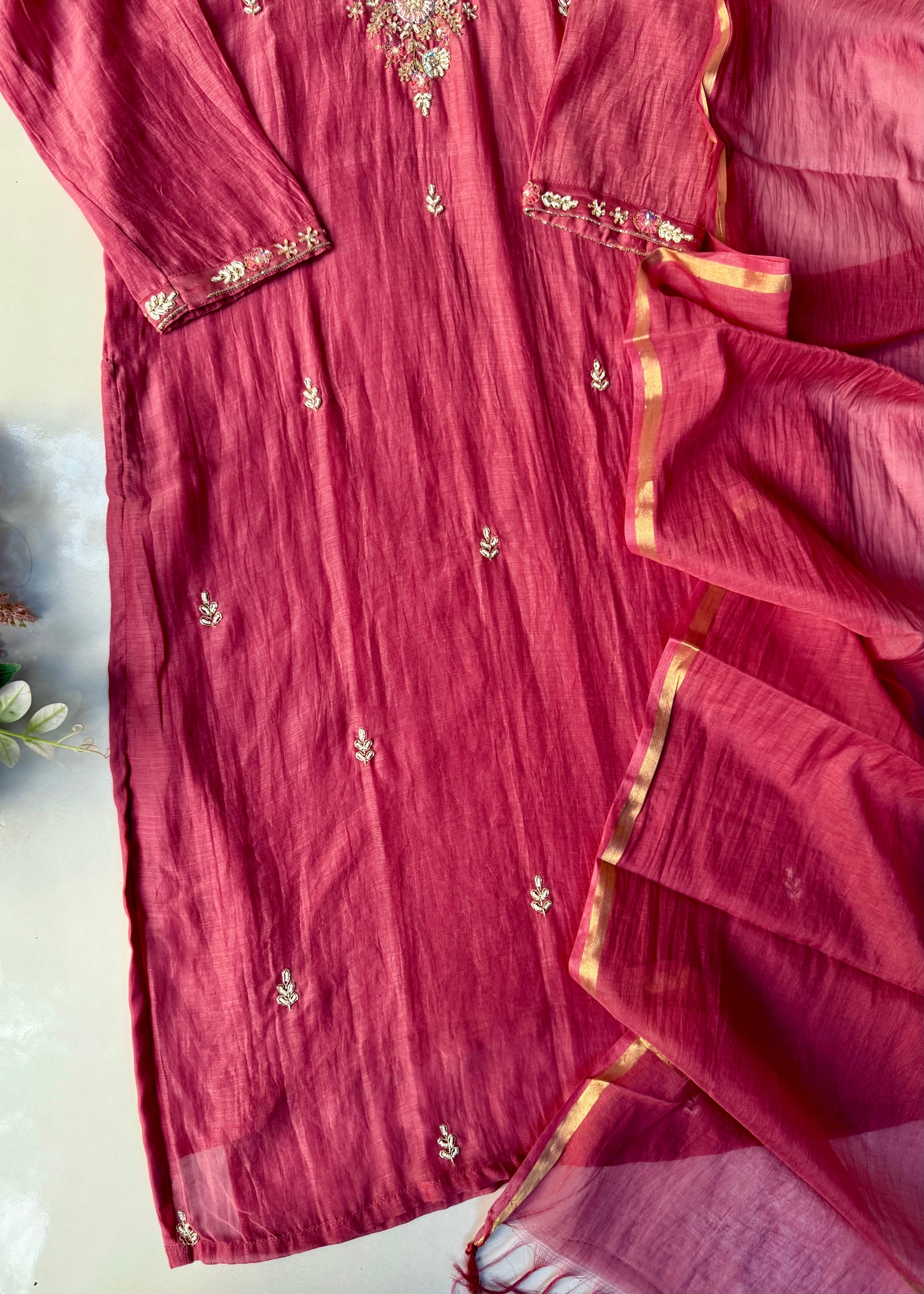 “Rania” Trending Ethnic Wear Deep Rose Pink Mul Chanderi Kurta Set