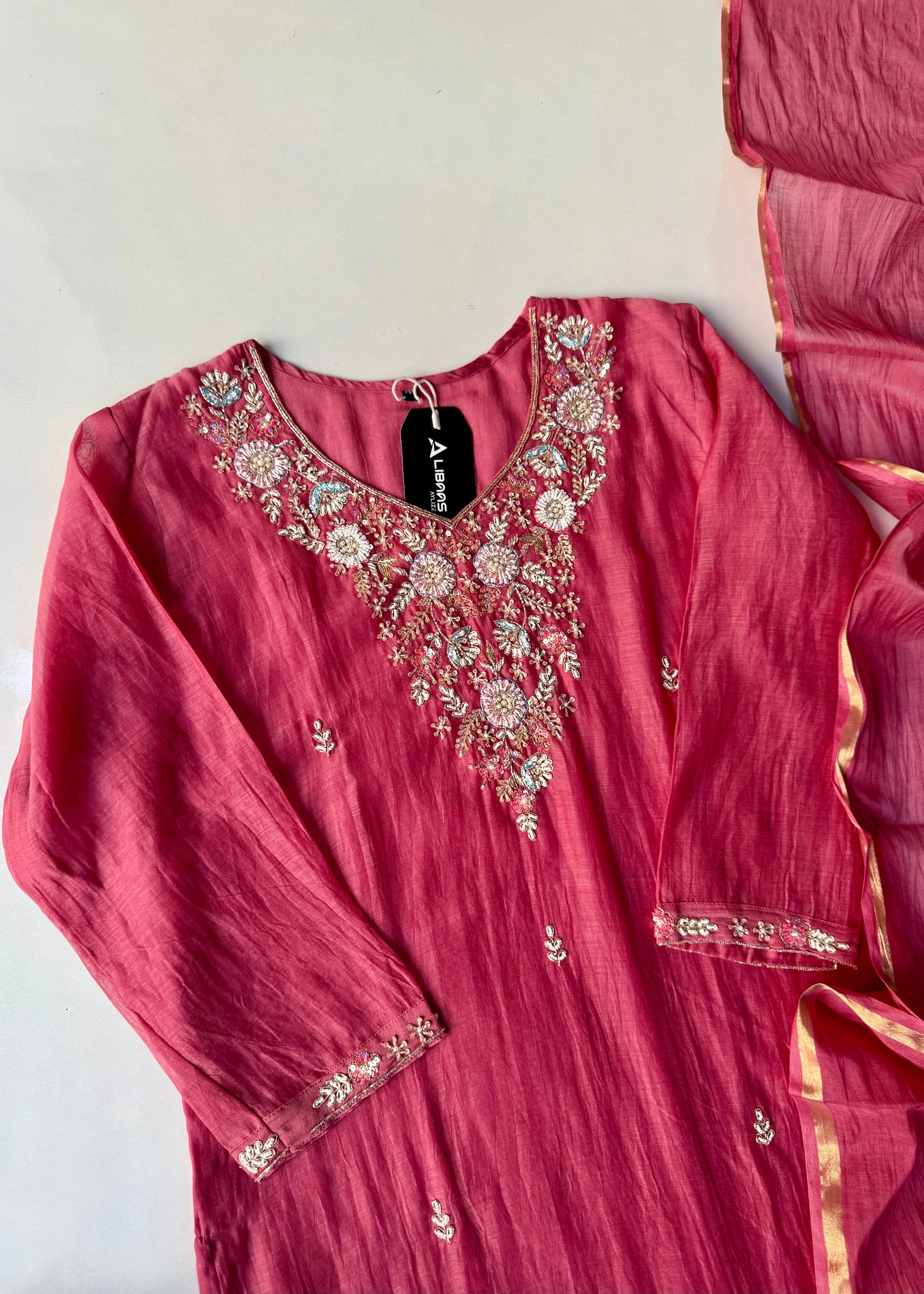 “Rania” Trending Ethnic Wear Deep Rose Pink Mul Chanderi Kurta Set