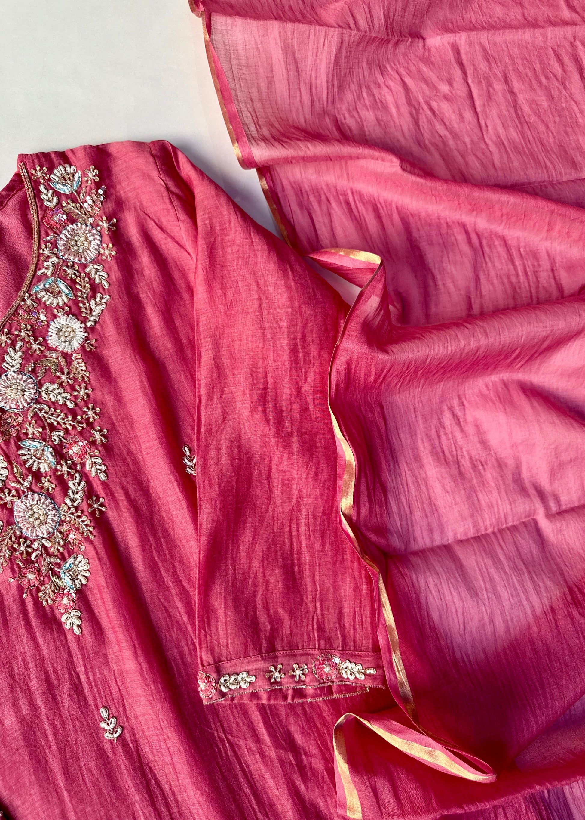 “Rania” Trending Ethnic Wear Deep Rose Pink Mul Chanderi Kurta Set