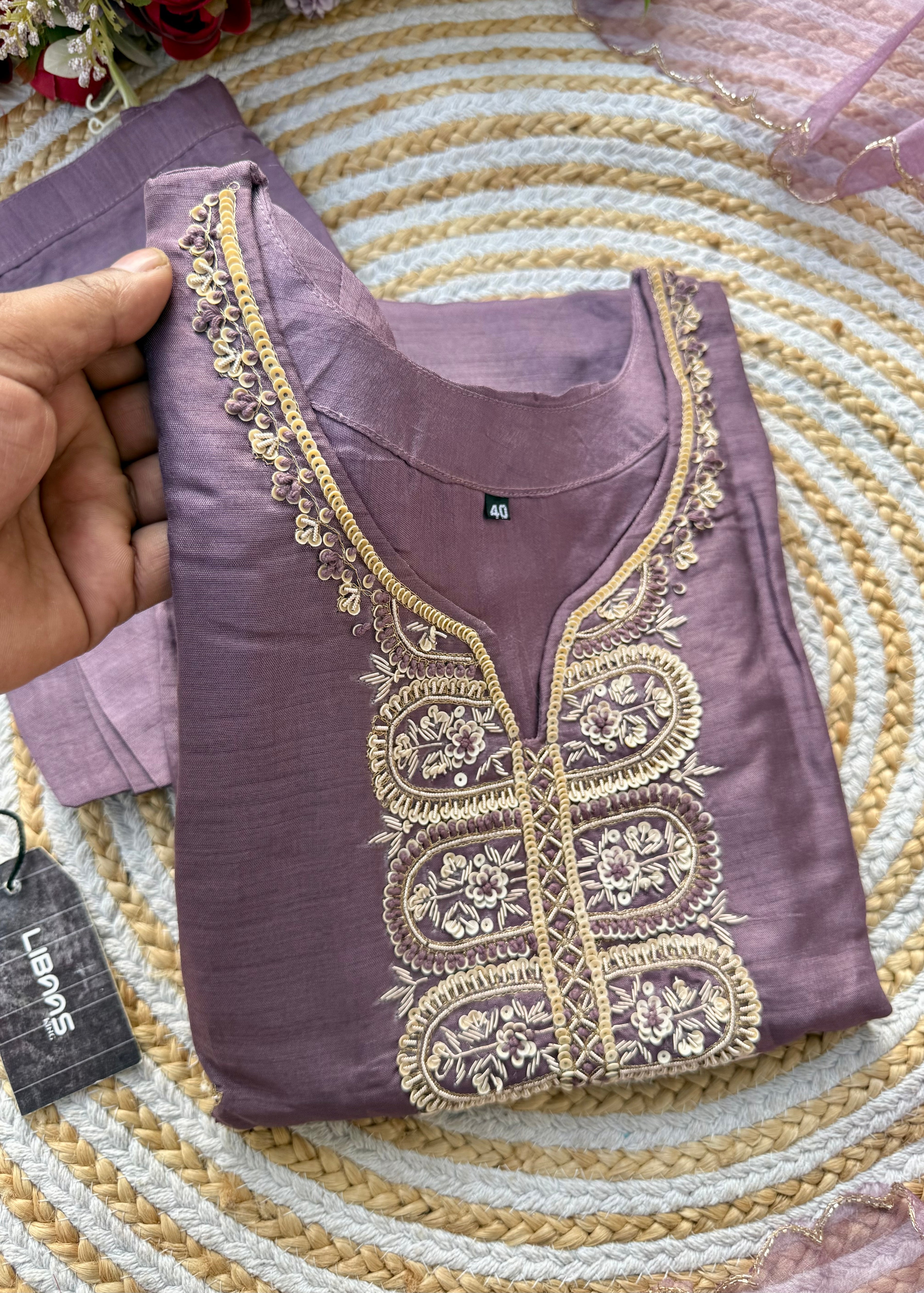 “RAZVI” Handcrafted Dola silk kurta bottom with dupatta set