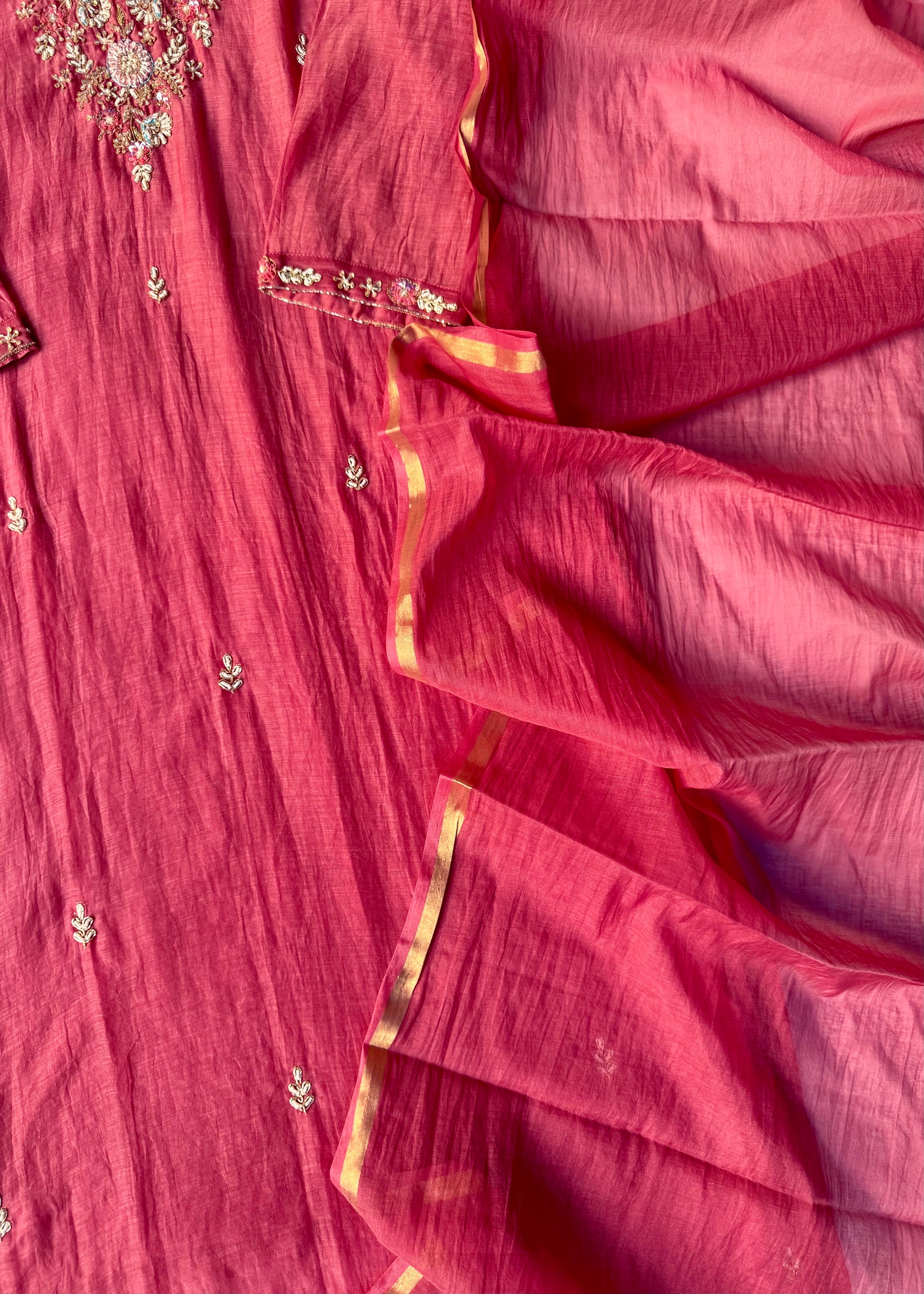 “Rania” Trending Ethnic Wear Deep Rose Pink Mul Chanderi Kurta Set