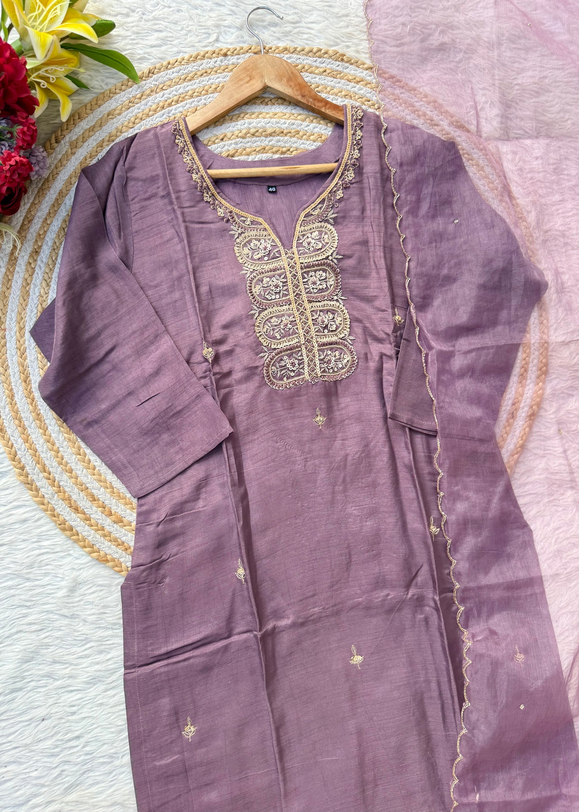 “RAZVI” Handcrafted Dola silk kurta bottom with dupatta set