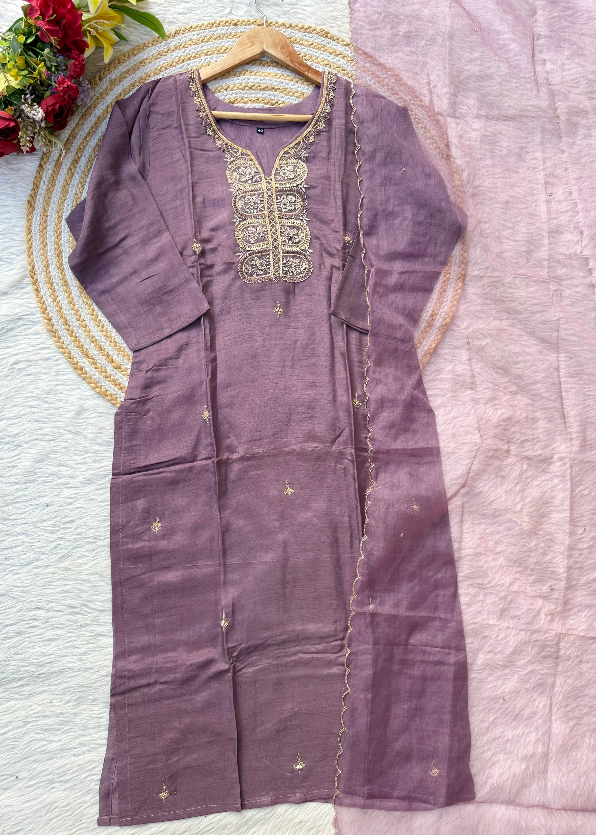 “RAZVI” Handcrafted Dola silk kurta bottom with dupatta set