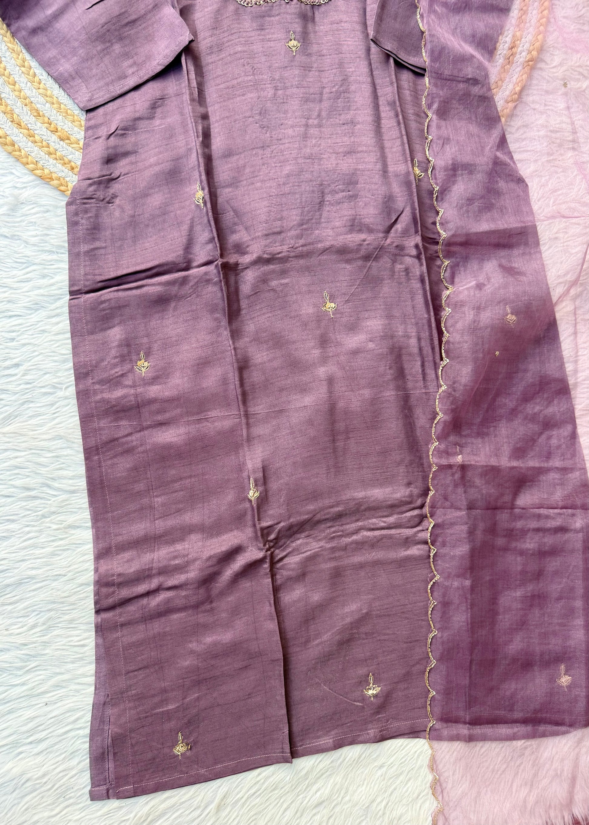 “RAZVI” Handcrafted Dola silk kurta bottom with dupatta set
