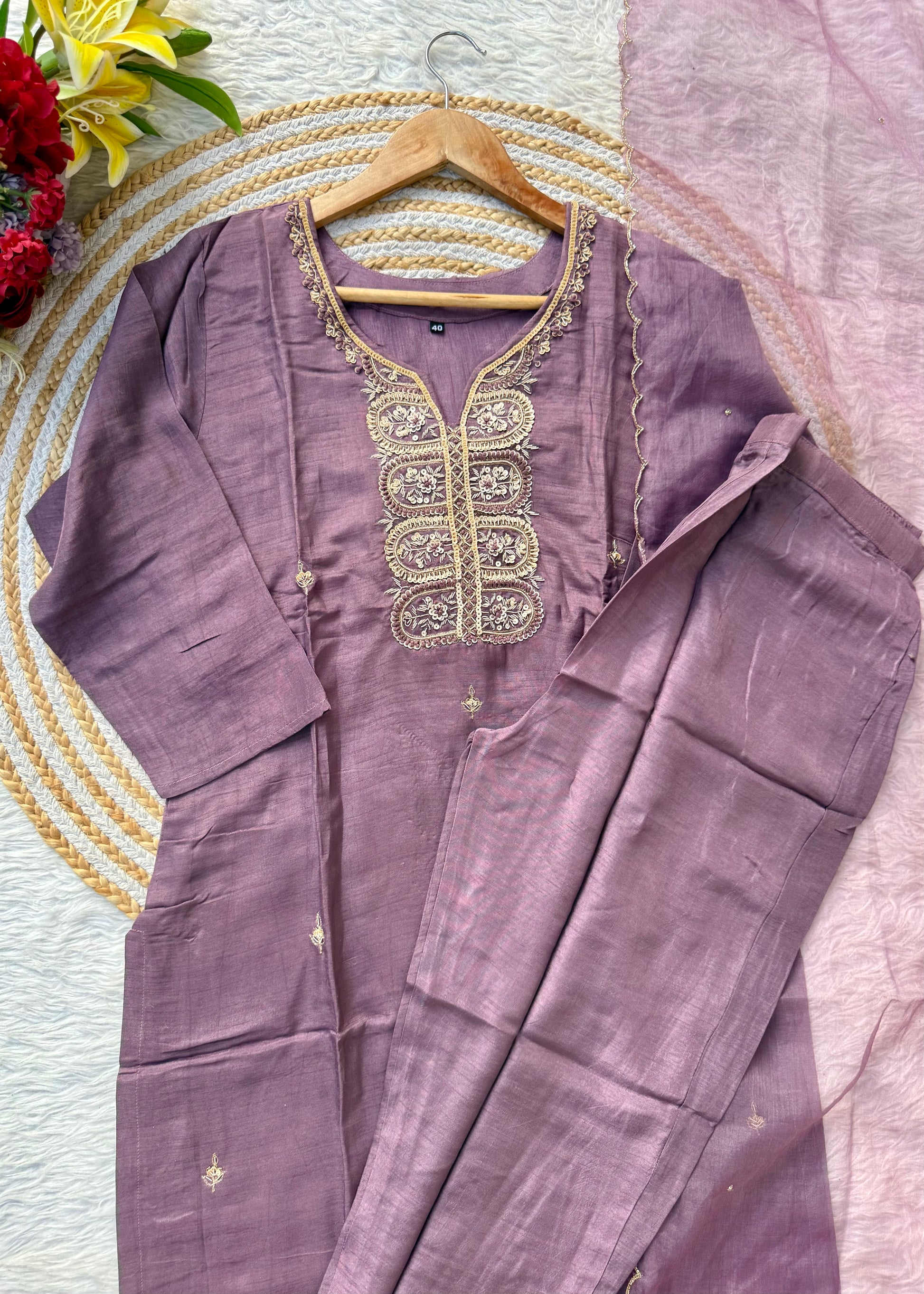 “RAZVI” Handcrafted Dola silk kurta bottom with dupatta set