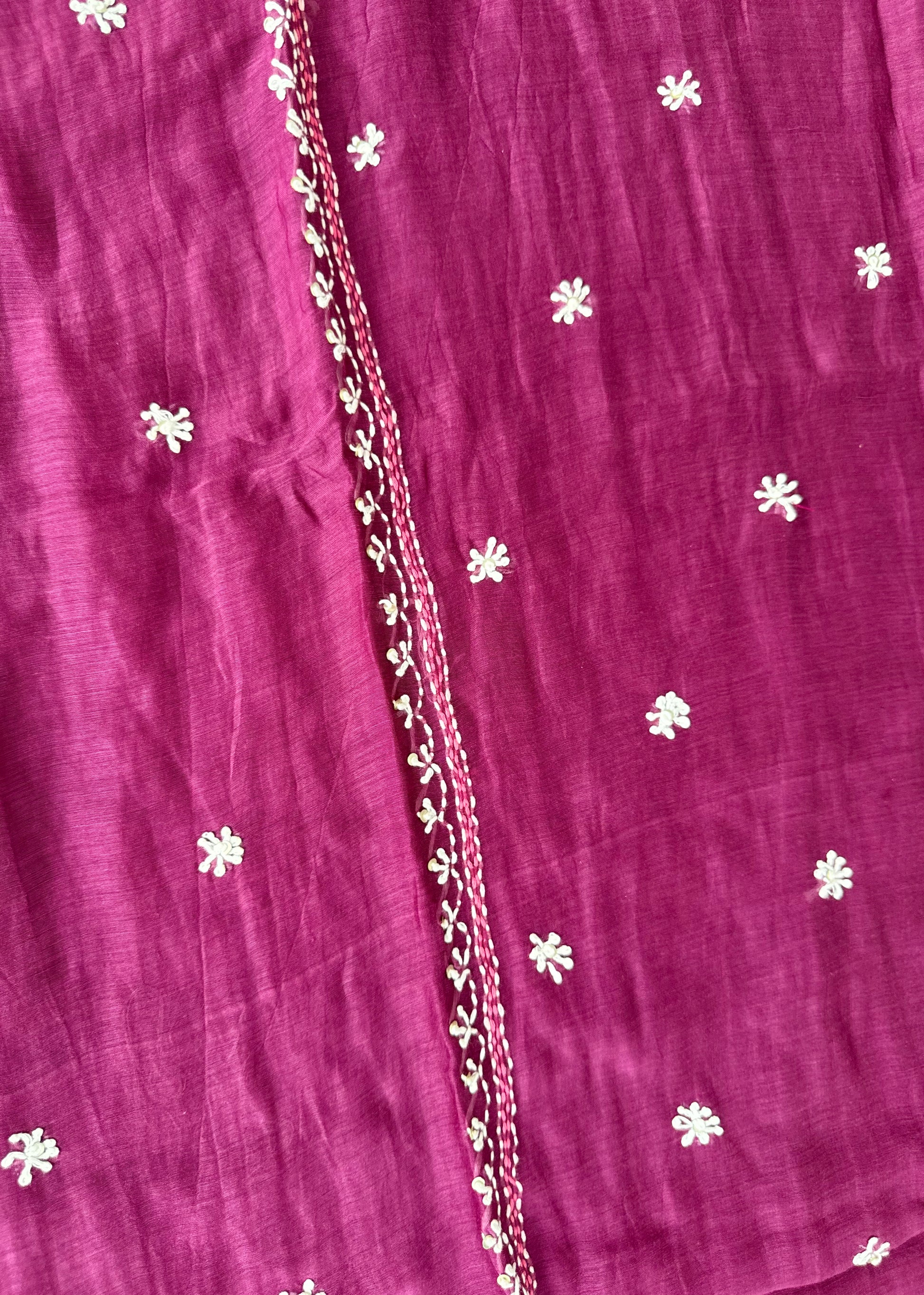 “Mulmul” Wine Thread work Mul Chanderi A Line kurta set