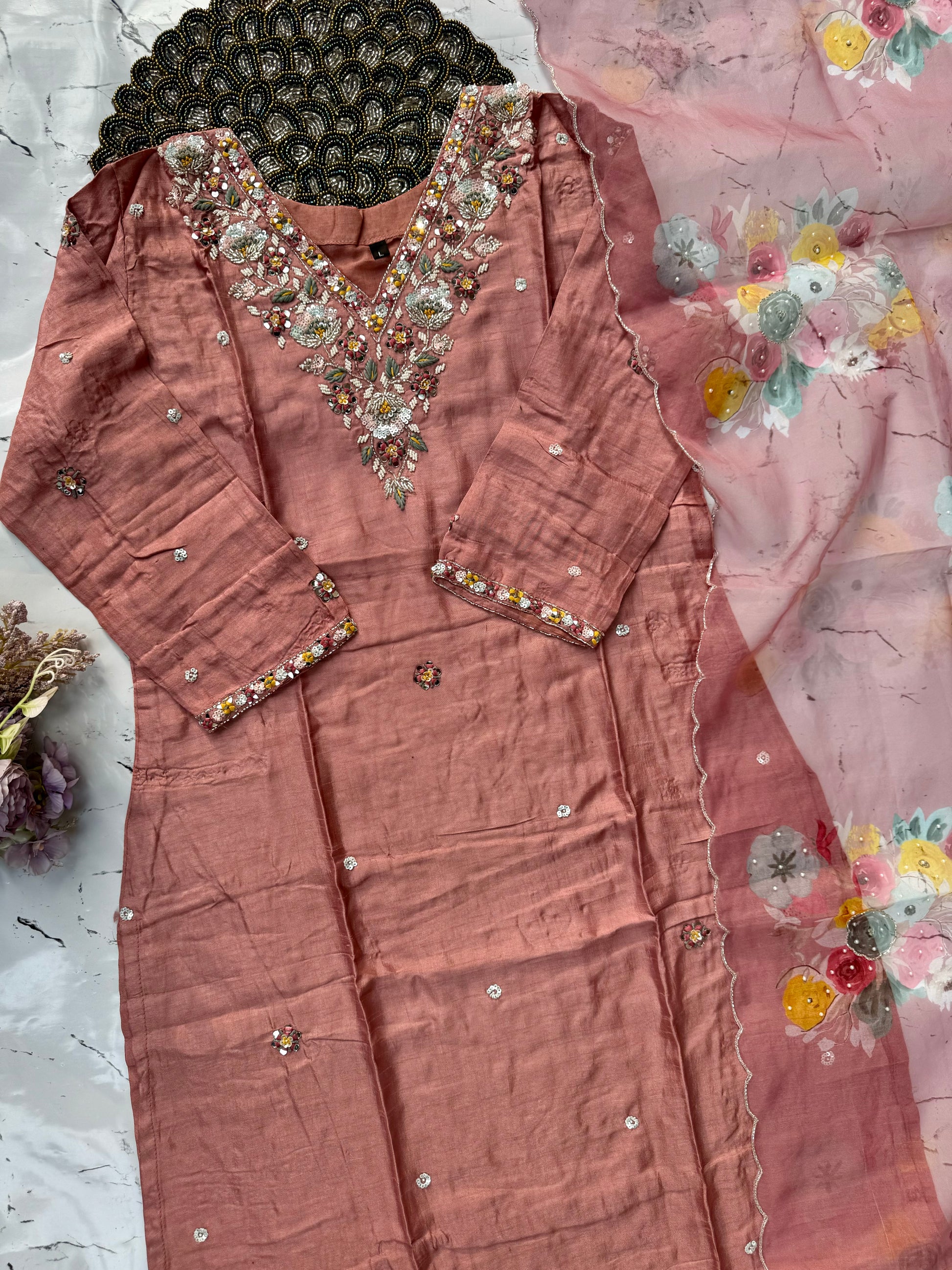 "Rashmi" Party wear Handcrafted dola silk set