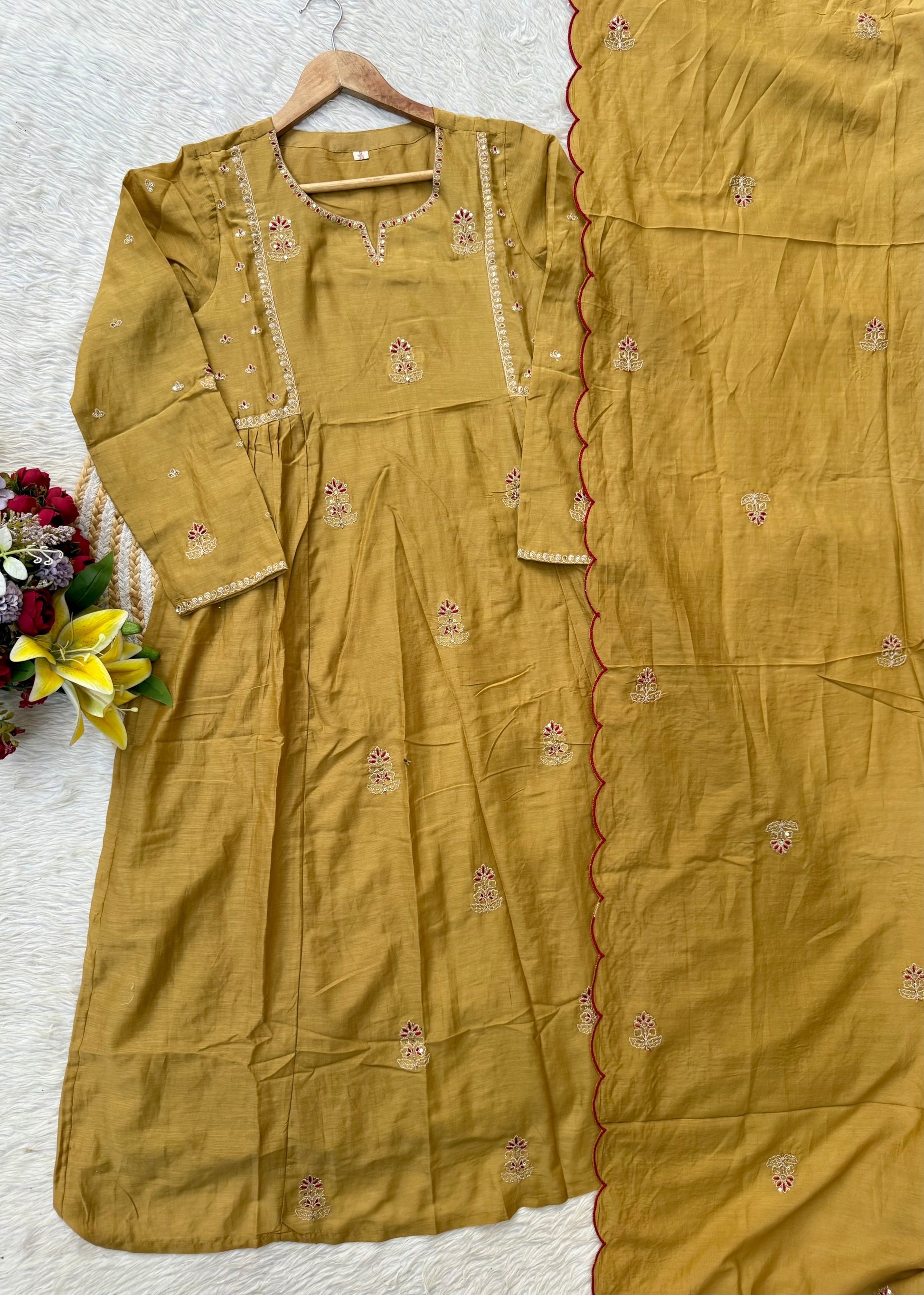 “FARA” Beautiful premium Mul Chanderi anarkali kurta set