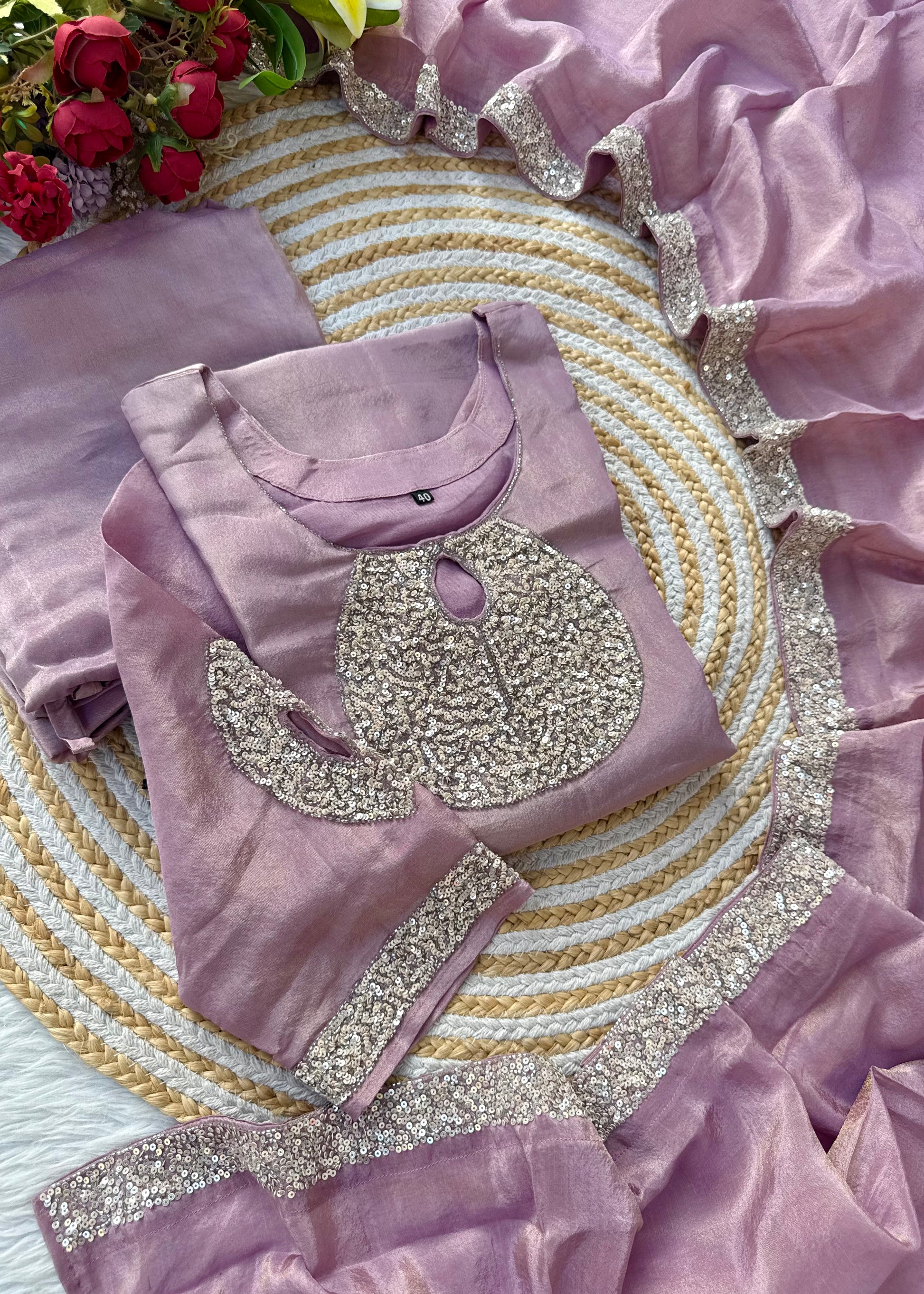“SHINE” Beautiful brown with gold tone shimmer tissue kurta set