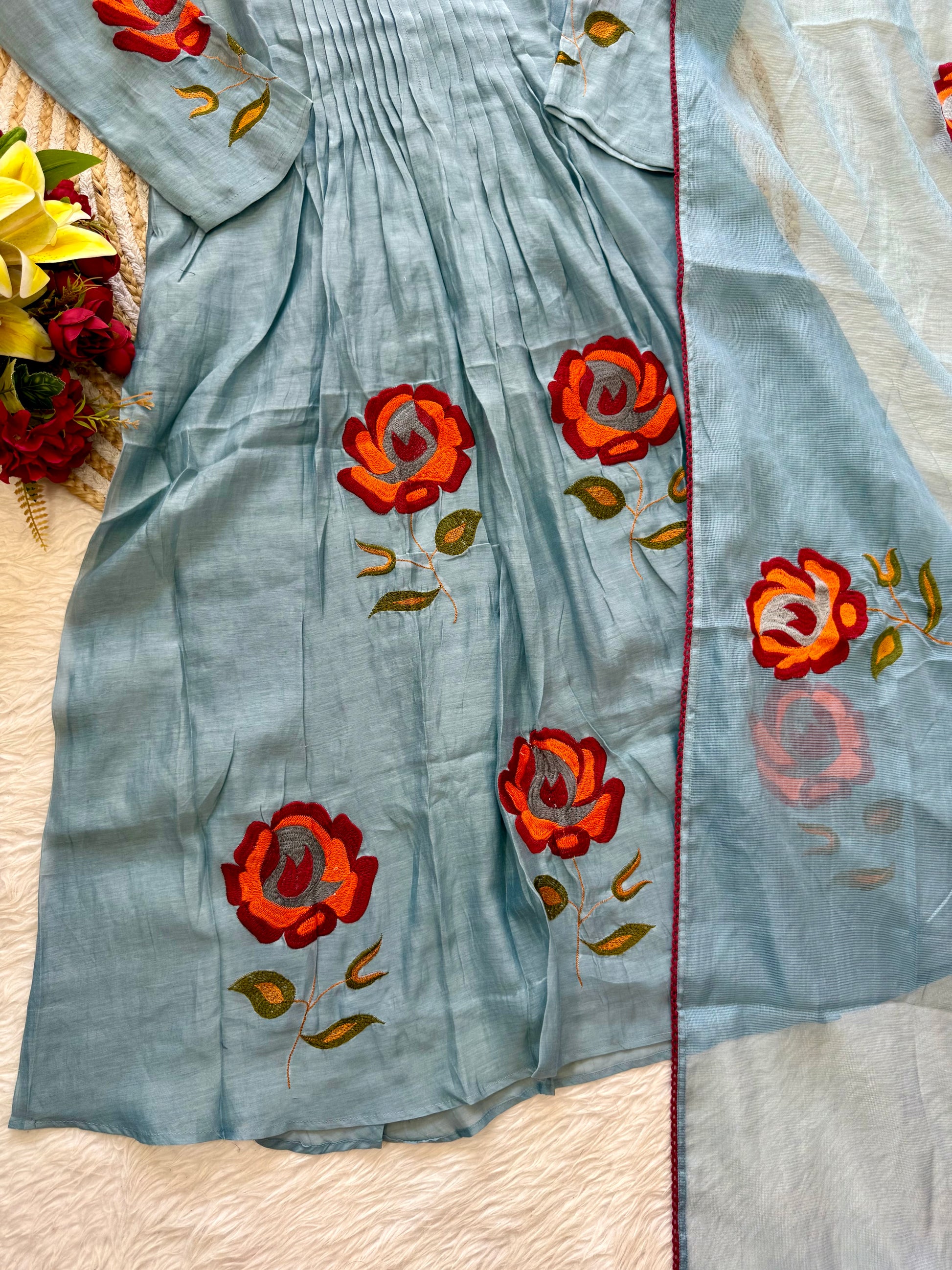 “MAHA” Beautiful Mul Chanderi anarkali kurti set