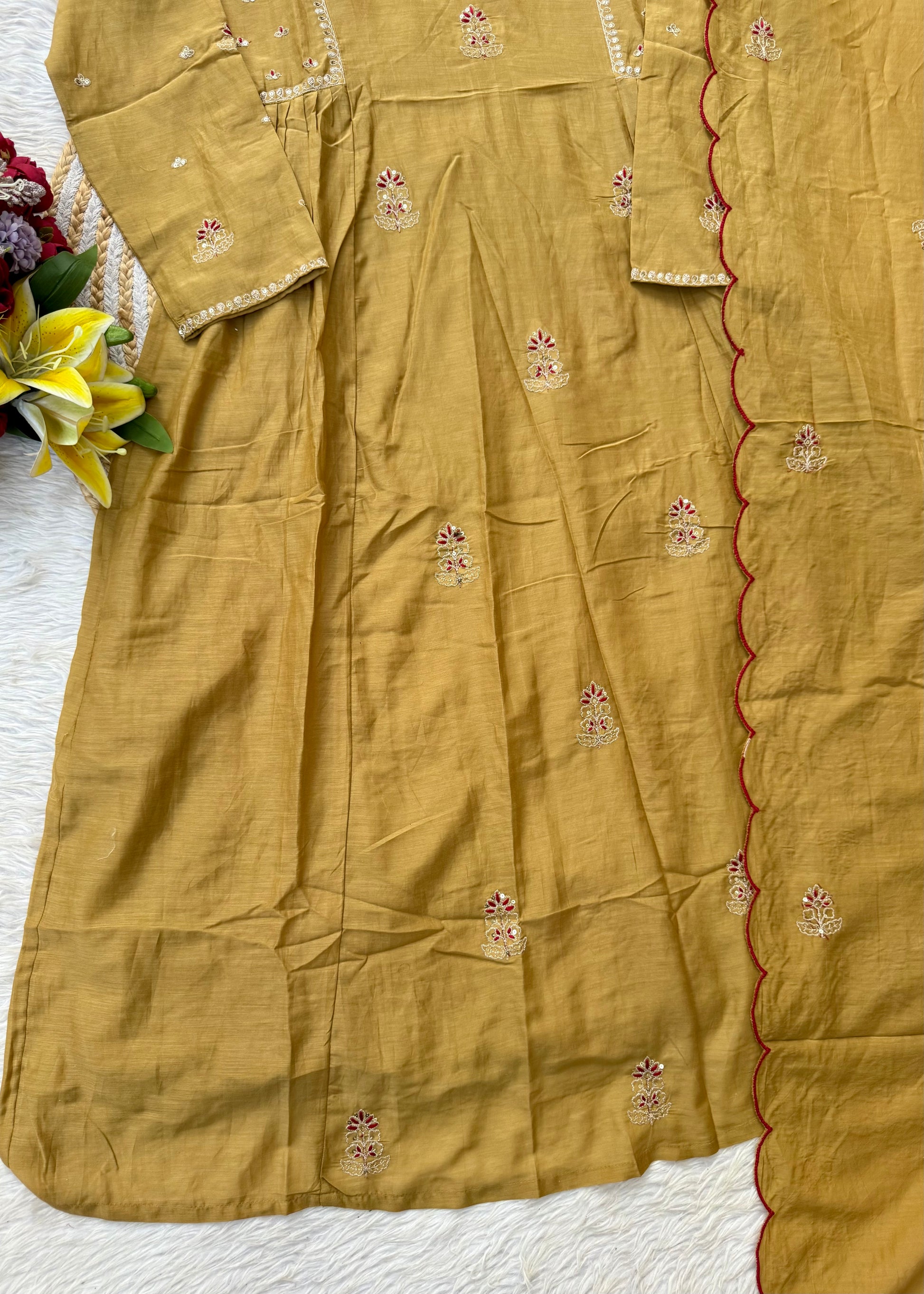 “FARA” Beautiful premium Mul Chanderi anarkali kurta set