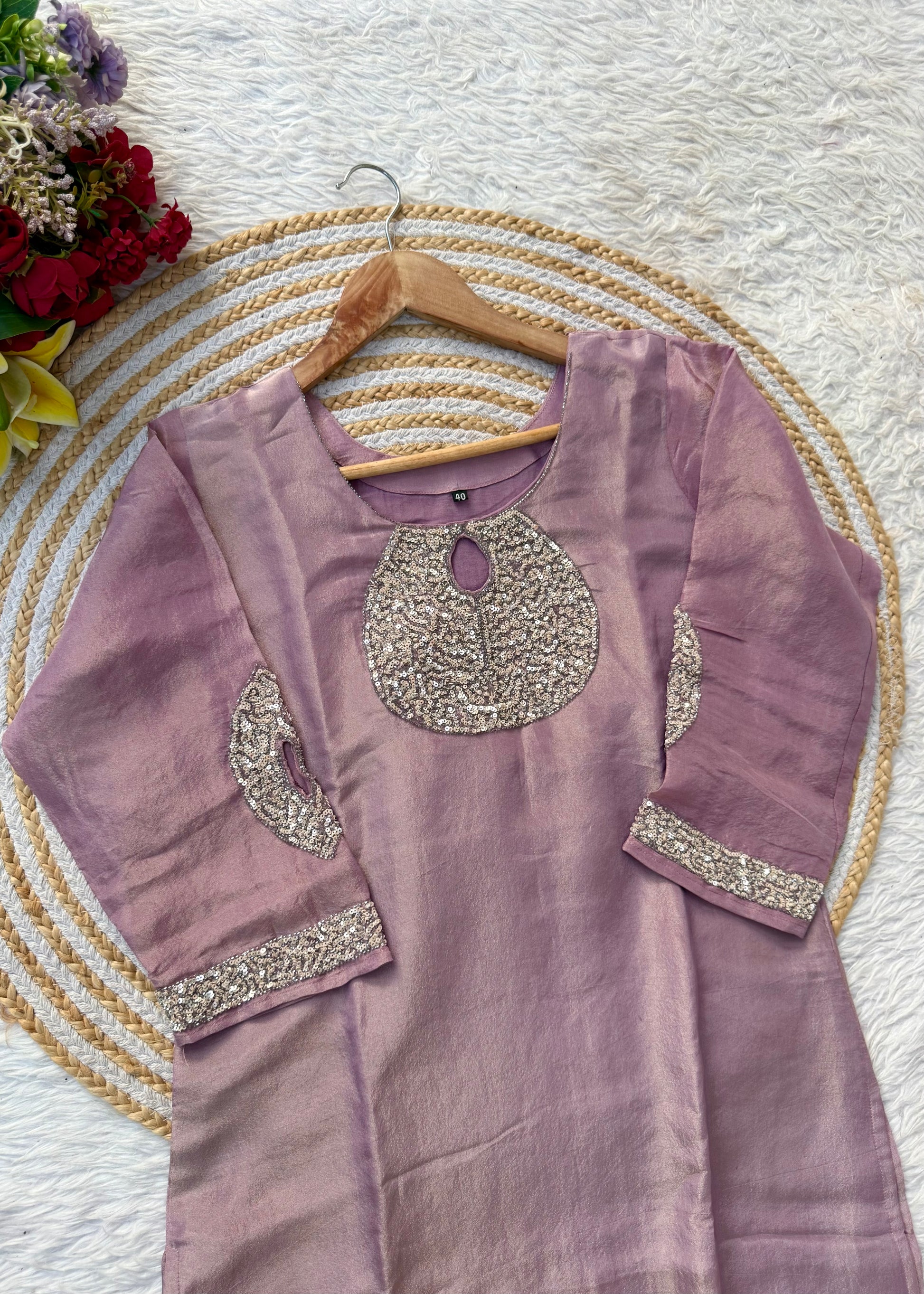 “SHINE” Beautiful brown with gold tone shimmer tissue kurta set