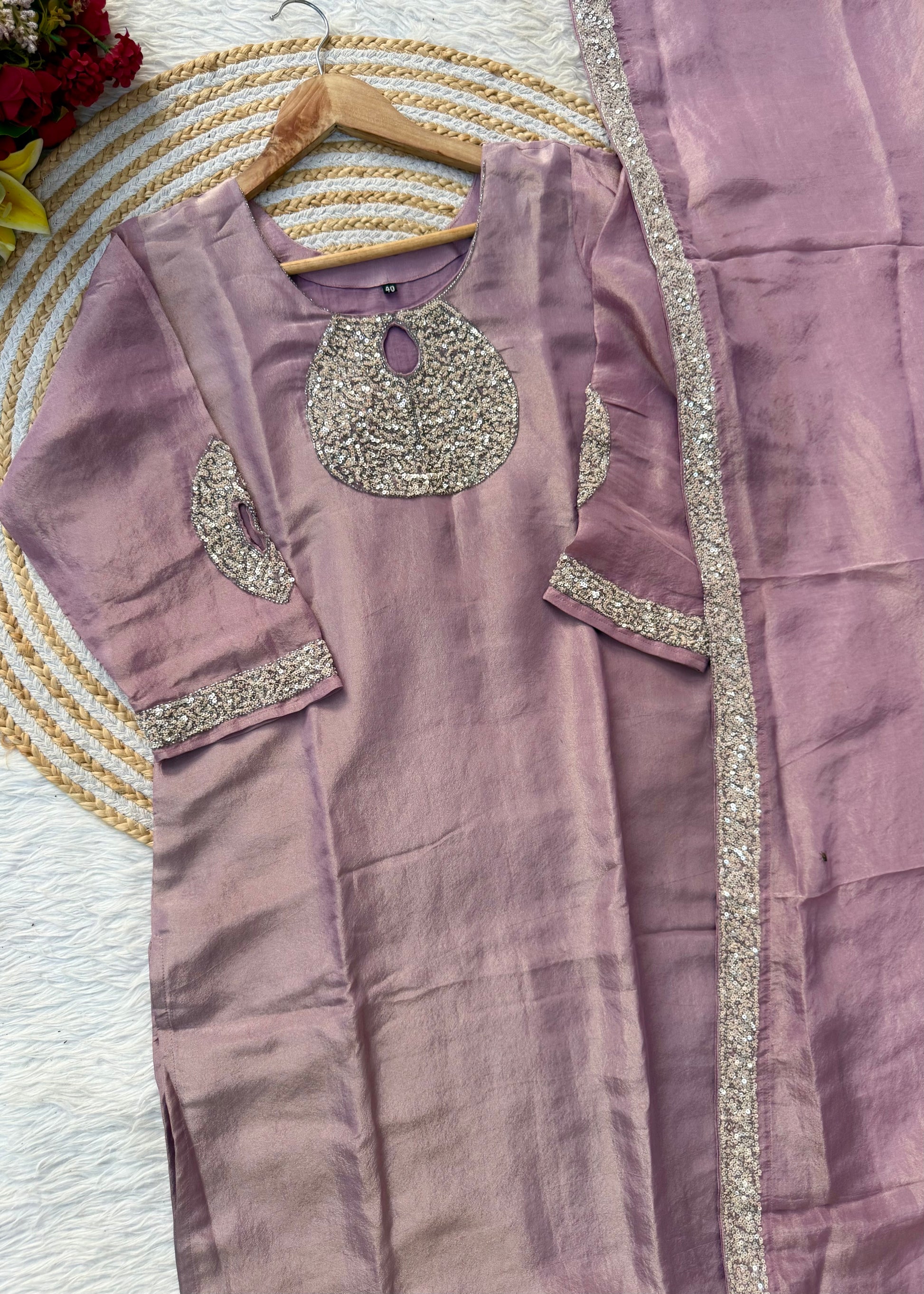 “SHINE” Beautiful brown with gold tone shimmer tissue kurta set
