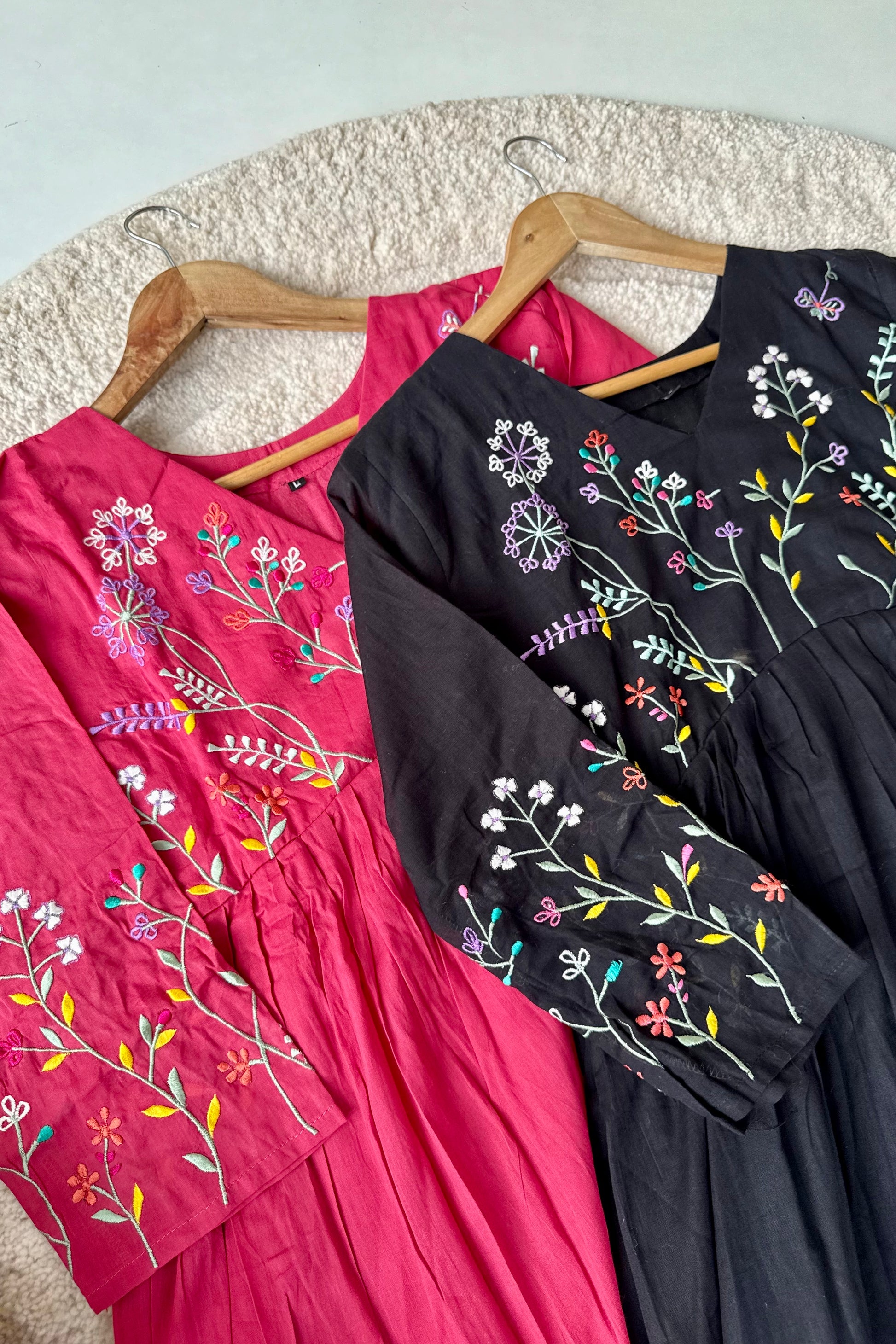 “Ziva” Beautiful Mul Cotton Embroidered Anarkali Kurta Set