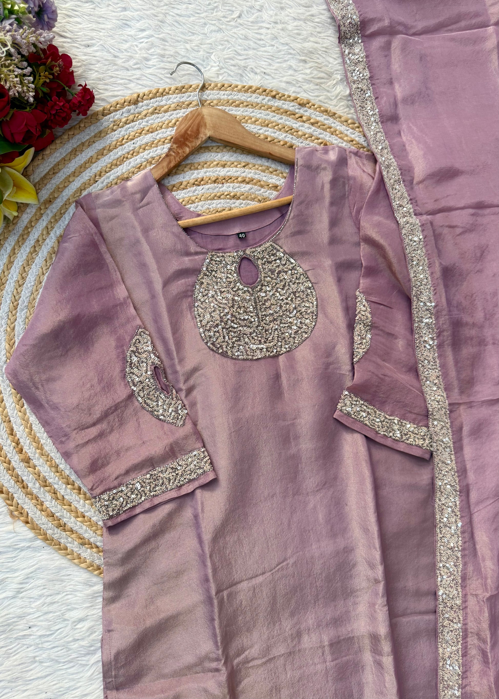 “SHINE” Beautiful brown with gold tone shimmer tissue kurta set