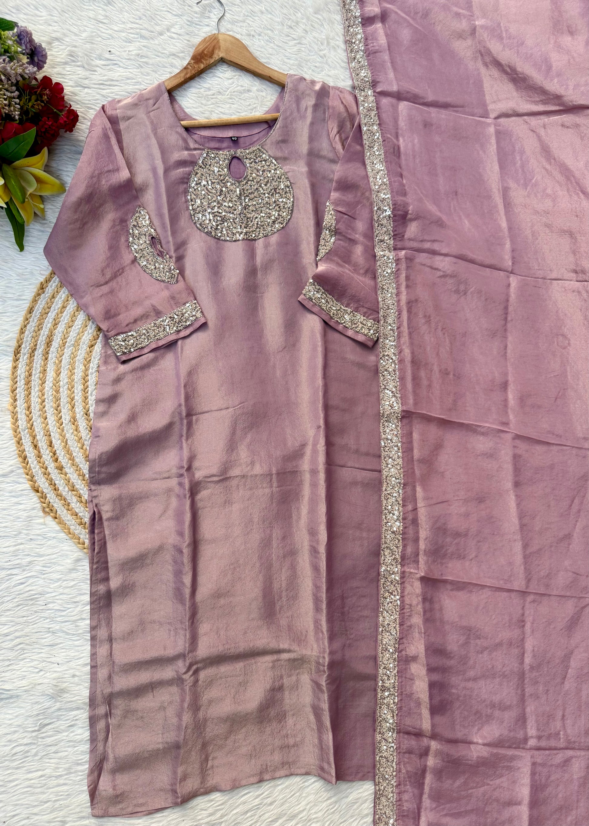 “SHINE” Beautiful brown with gold tone shimmer tissue kurta set