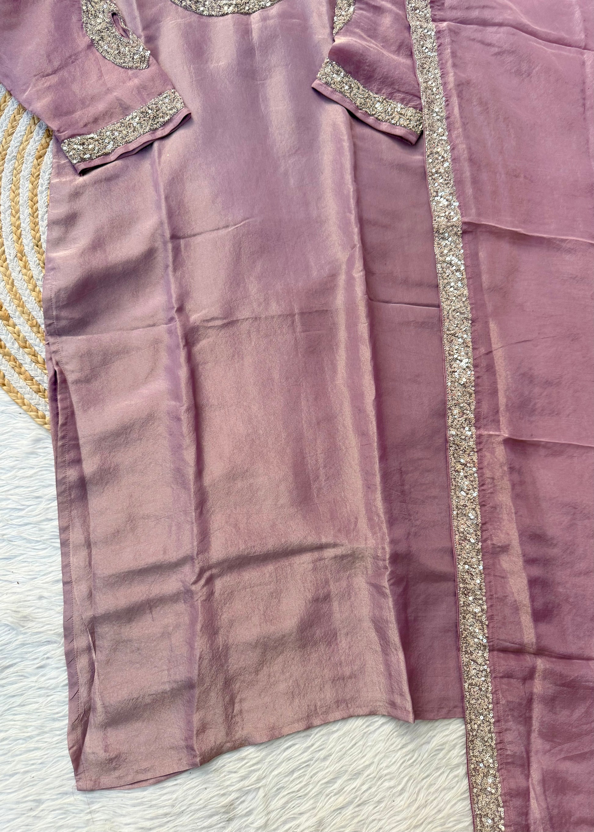 “SHINE” Beautiful brown with gold tone shimmer tissue kurta set