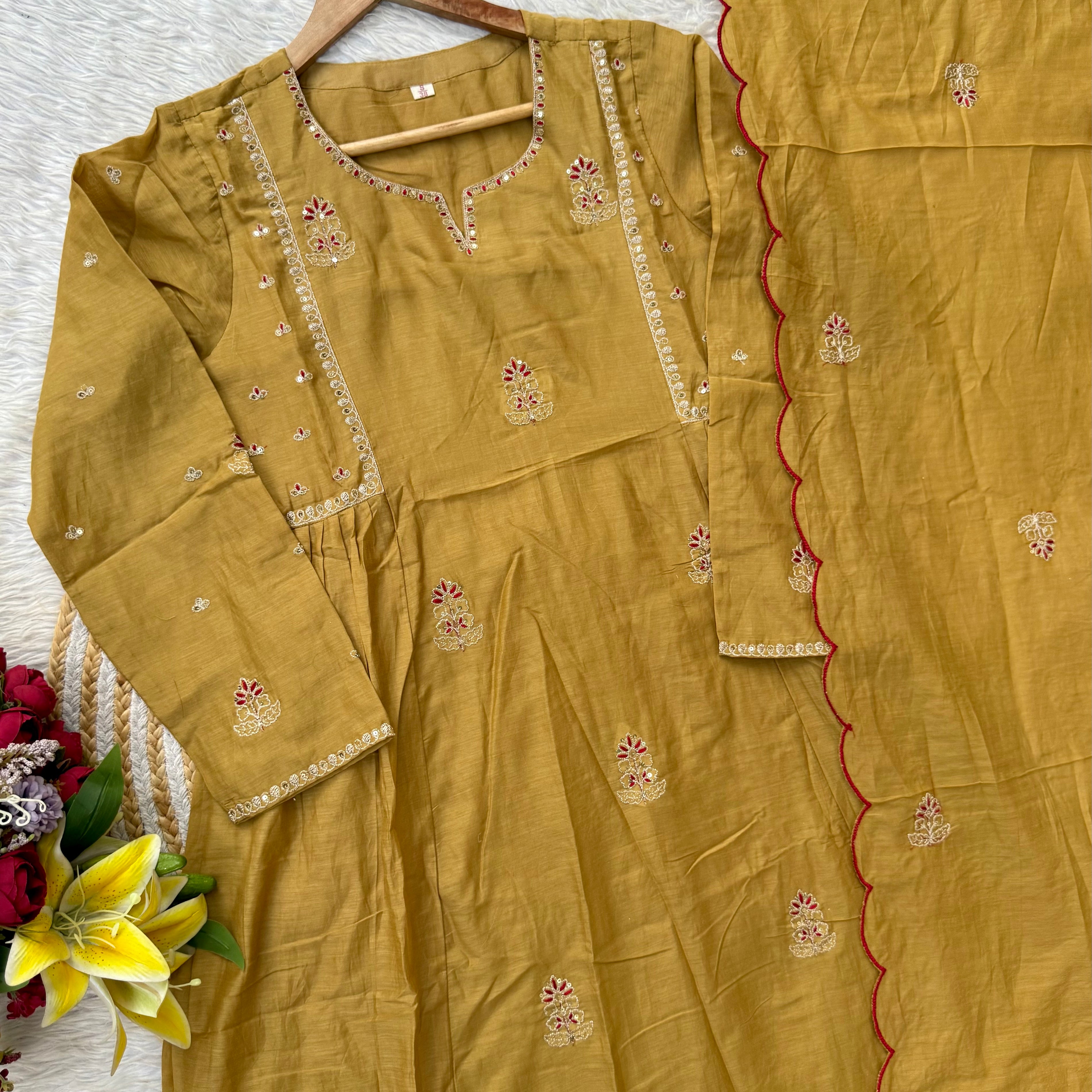 “FARA” Beautiful premium Mul Chanderi anarkali kurta set
