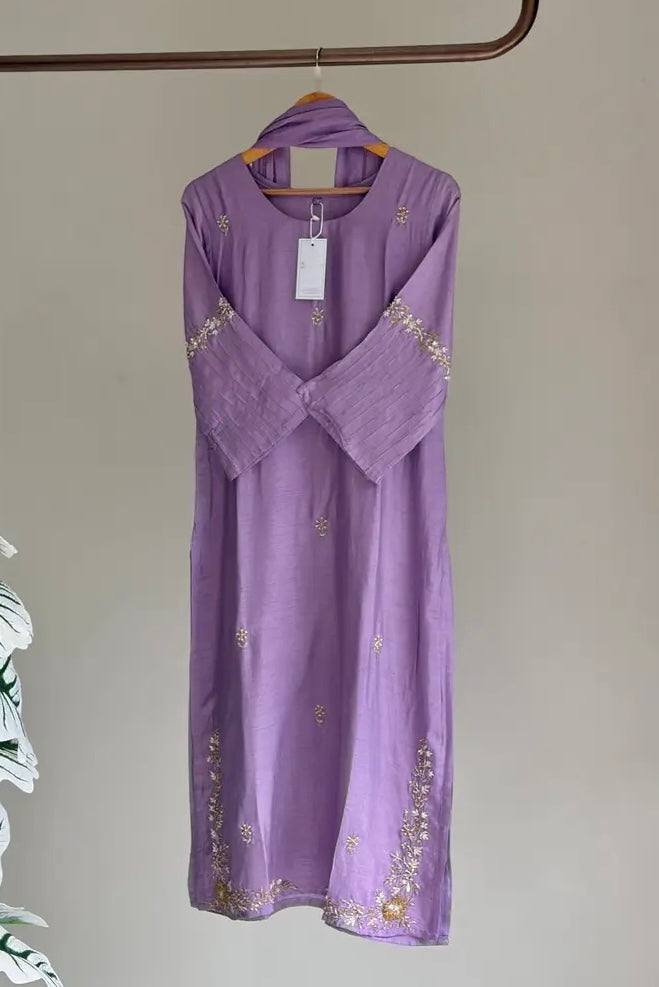 ✨”Aleena – Premium Dola Silk Daman work Kurta Set