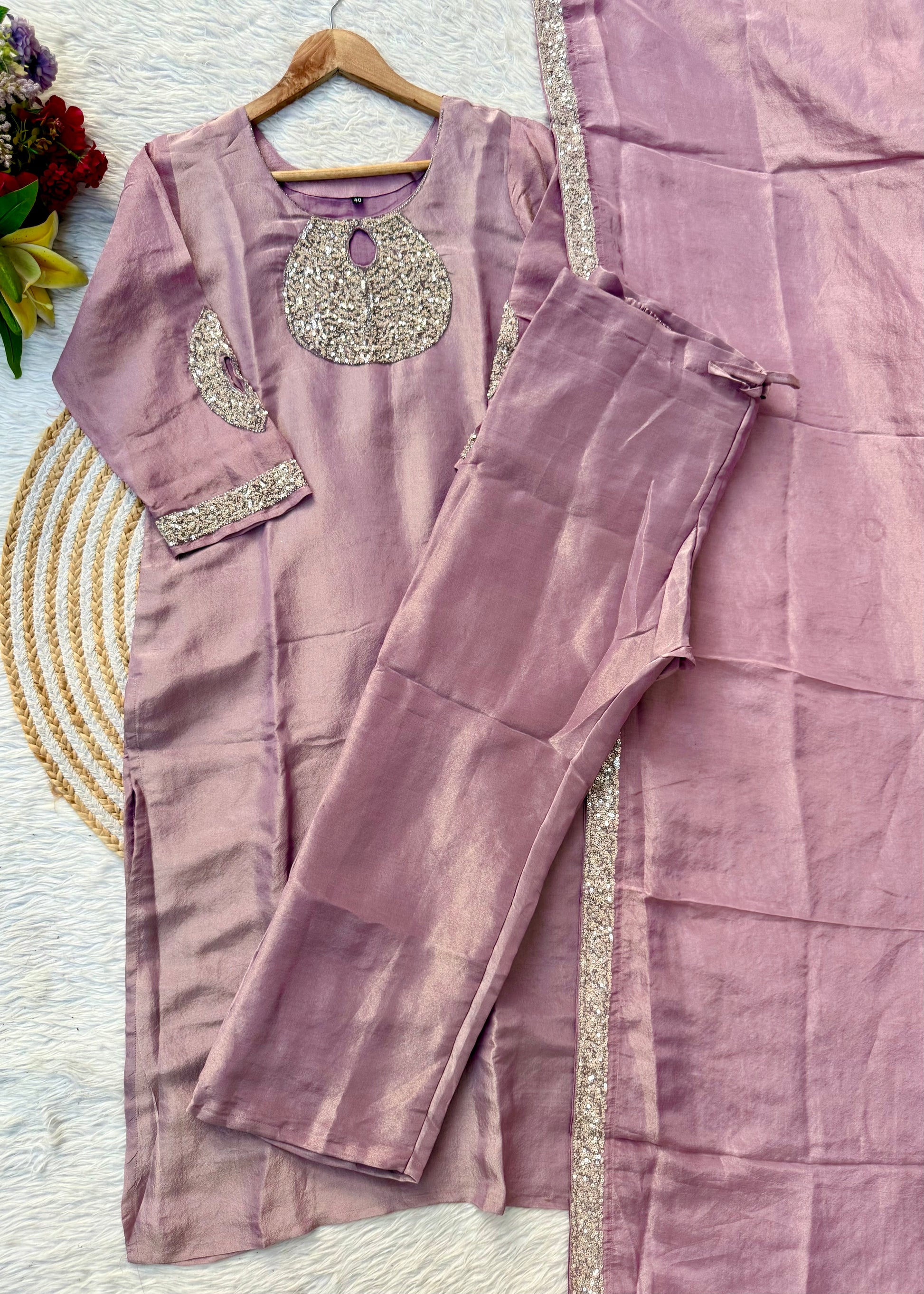 “SHINE” Beautiful brown with gold tone shimmer tissue kurta set