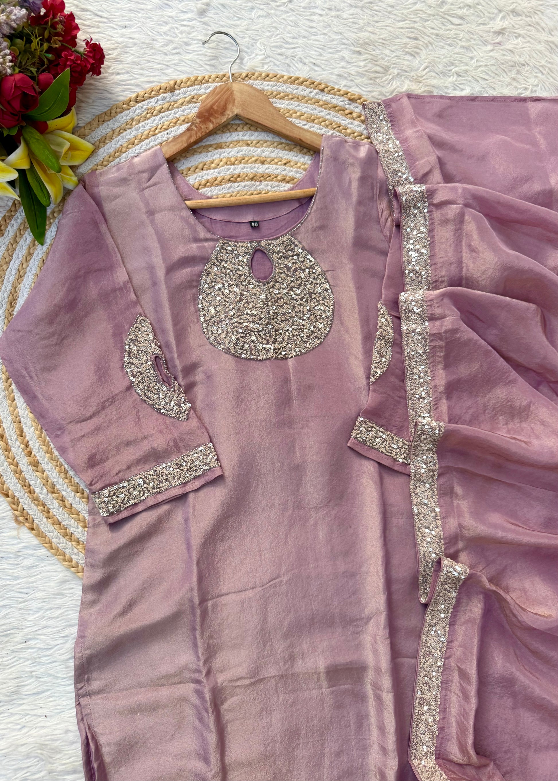 “SHINE” Beautiful brown with gold tone shimmer tissue kurta set