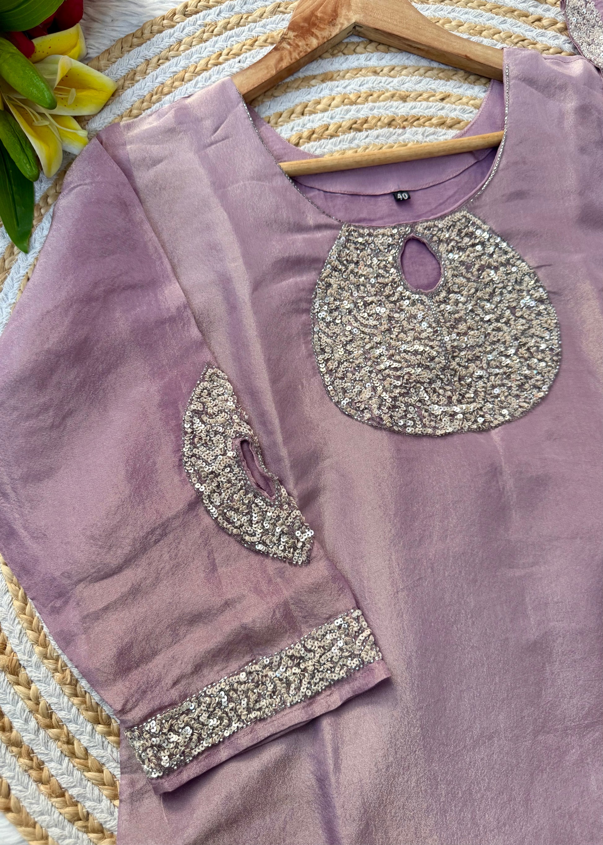 “SHINE” Beautiful brown with gold tone shimmer tissue kurta set
