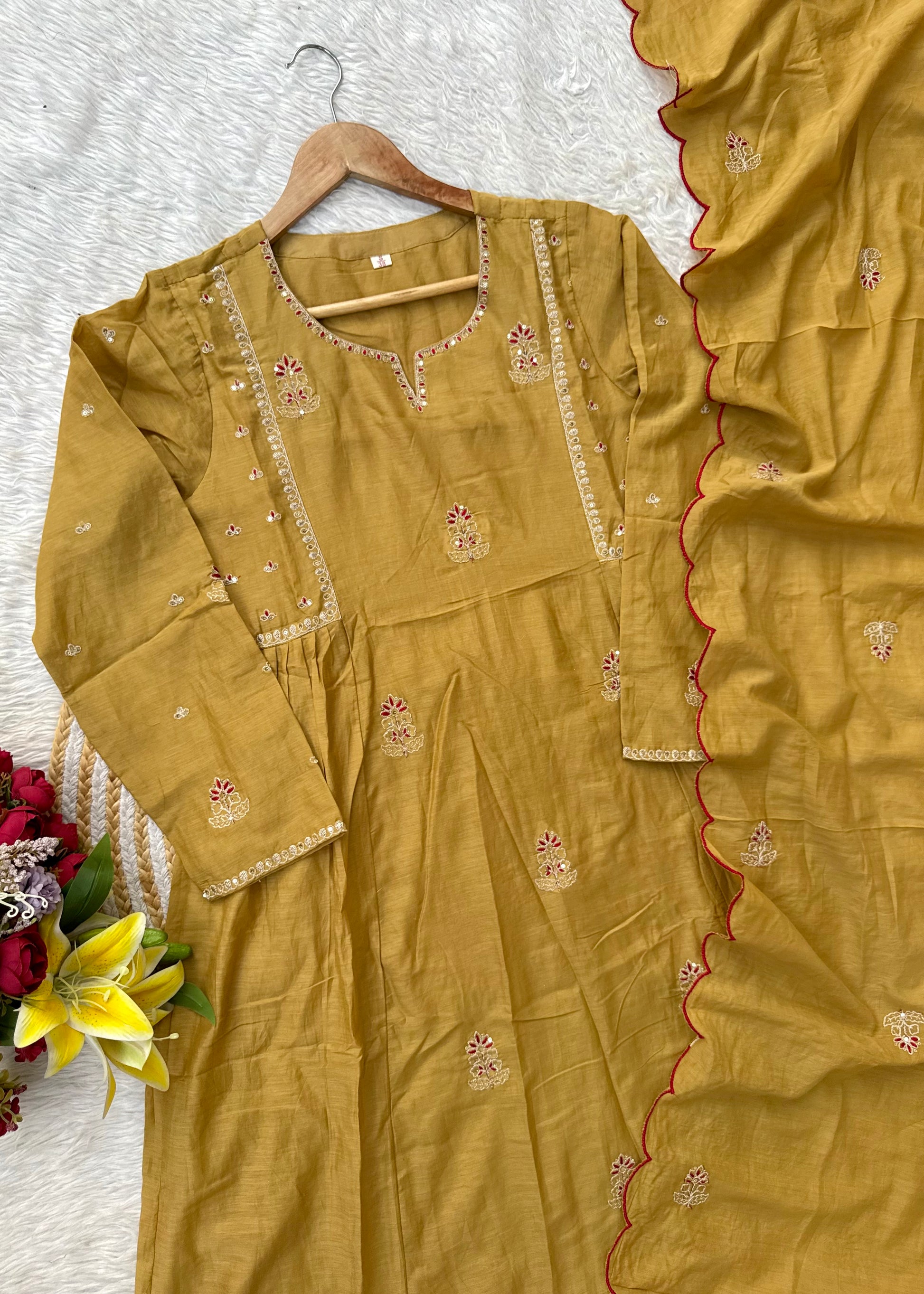 “FARA” Beautiful premium Mul Chanderi anarkali kurta set