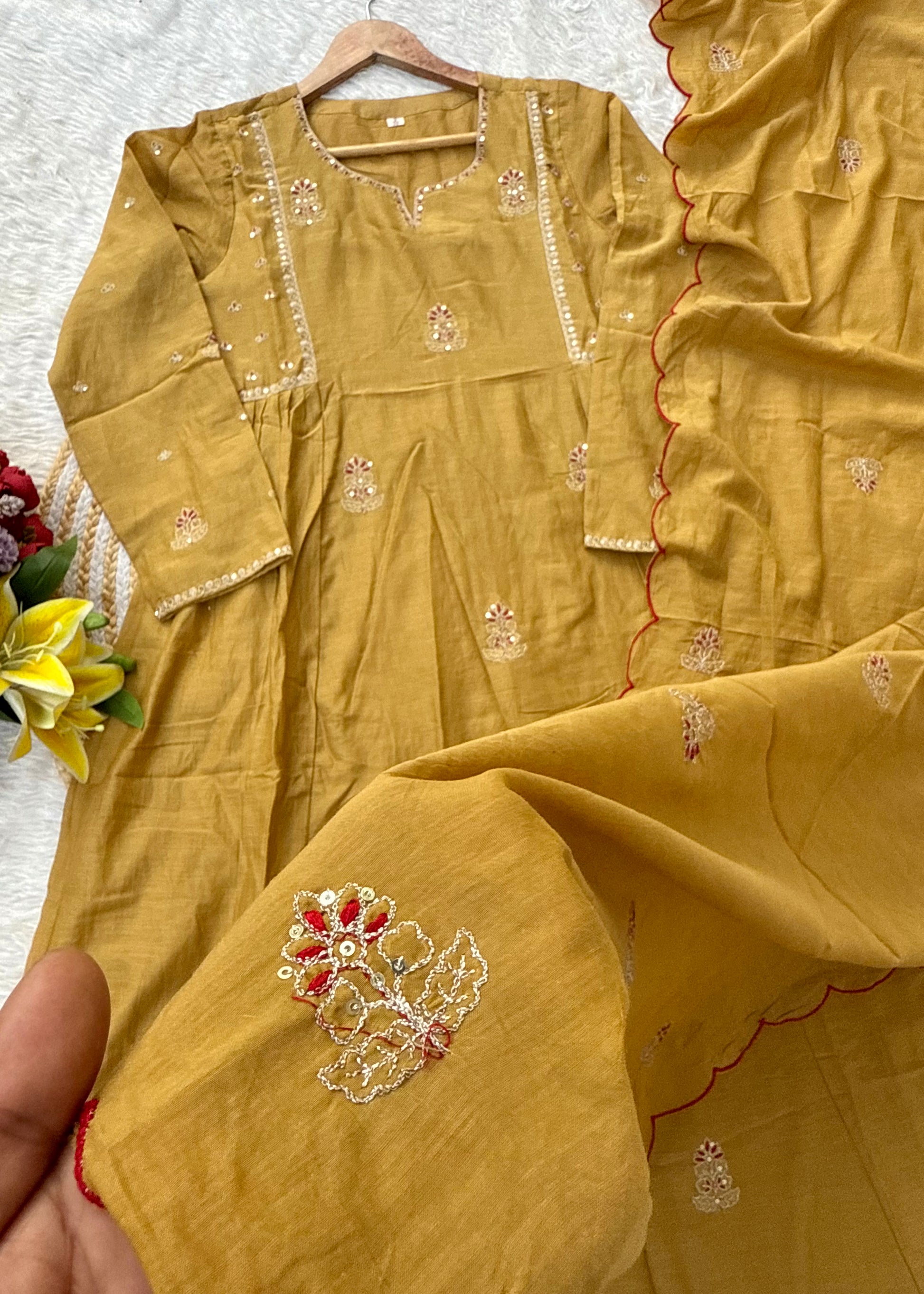 “FARA” Beautiful premium Mul Chanderi anarkali kurta set