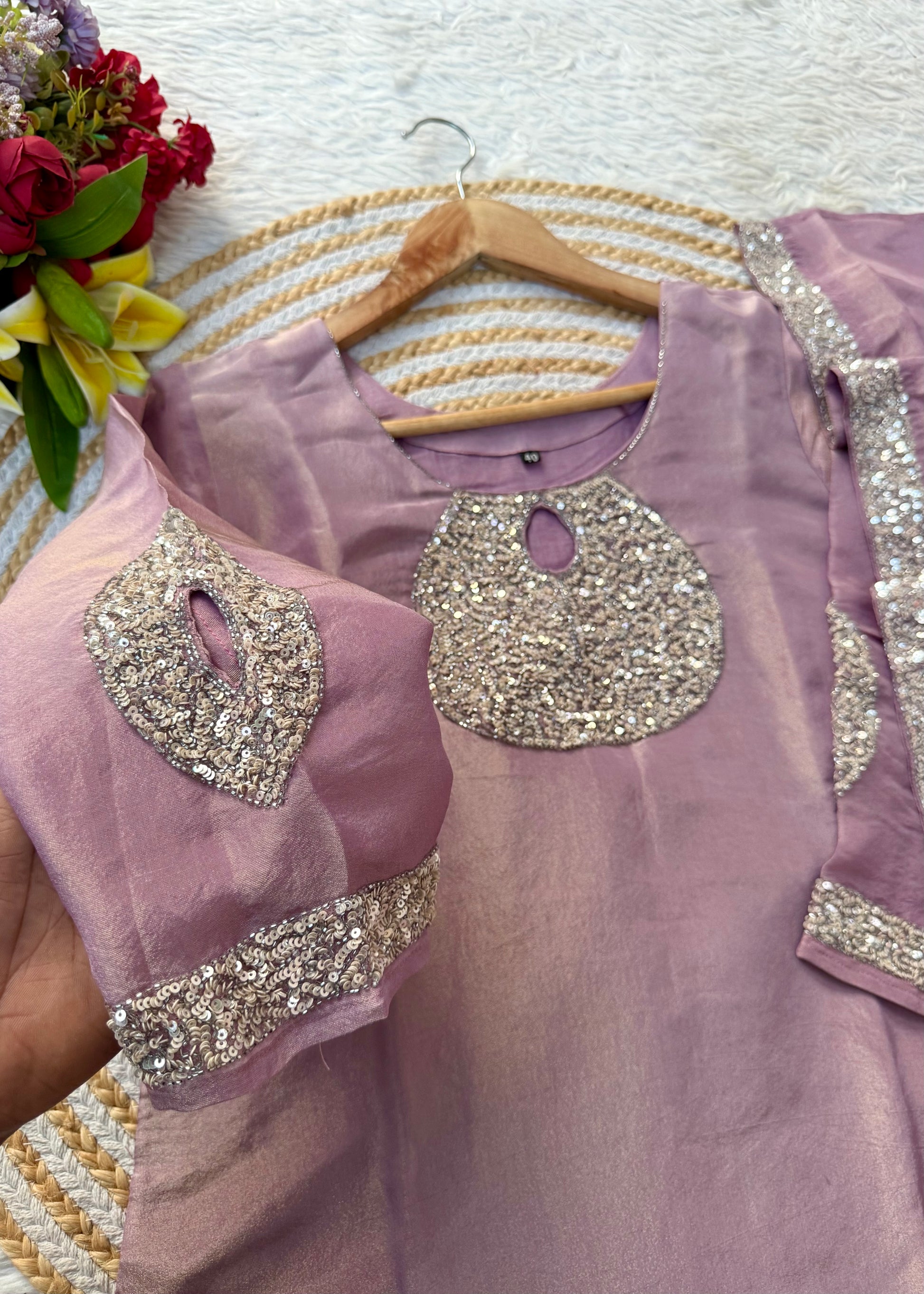 “SHINE” Beautiful brown with gold tone shimmer tissue kurta set